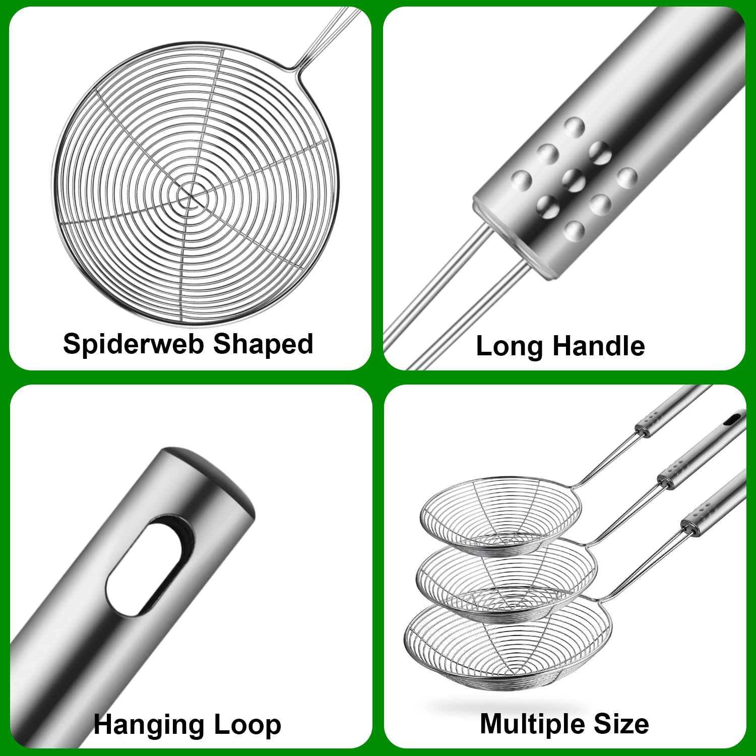 Swify Spider Strainer Set Of 3 Asian Strainer Ladle Stainless Steel Wire Skimmer Spoon With Handle For Kitchen Frying Food, Past