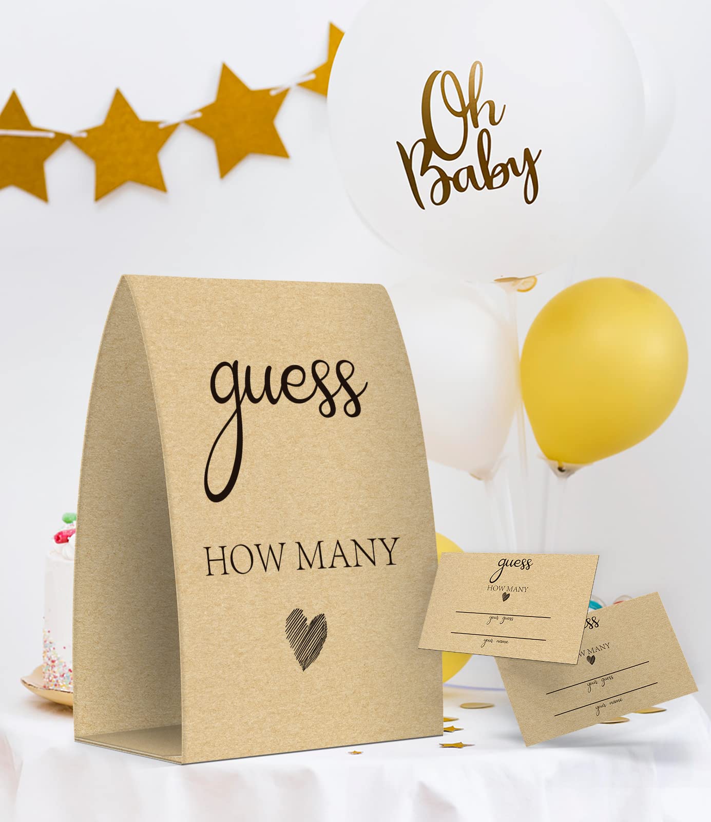 Guess How Many, Kraft, Bridal Shower Decorations, Bridal Shower Games - One Sign And 50 Cards(Guess003)