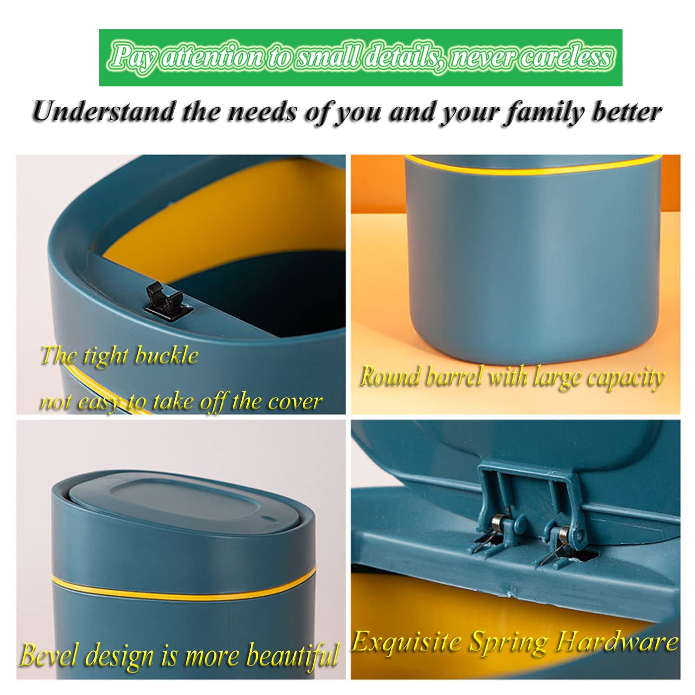 Plastic Mini Trash Can With Lid - 2 L Pop Up Wastebasket For Bathroom Vanity, Desktop, Tabletop Or Coffee Table - Dispose Of Cot