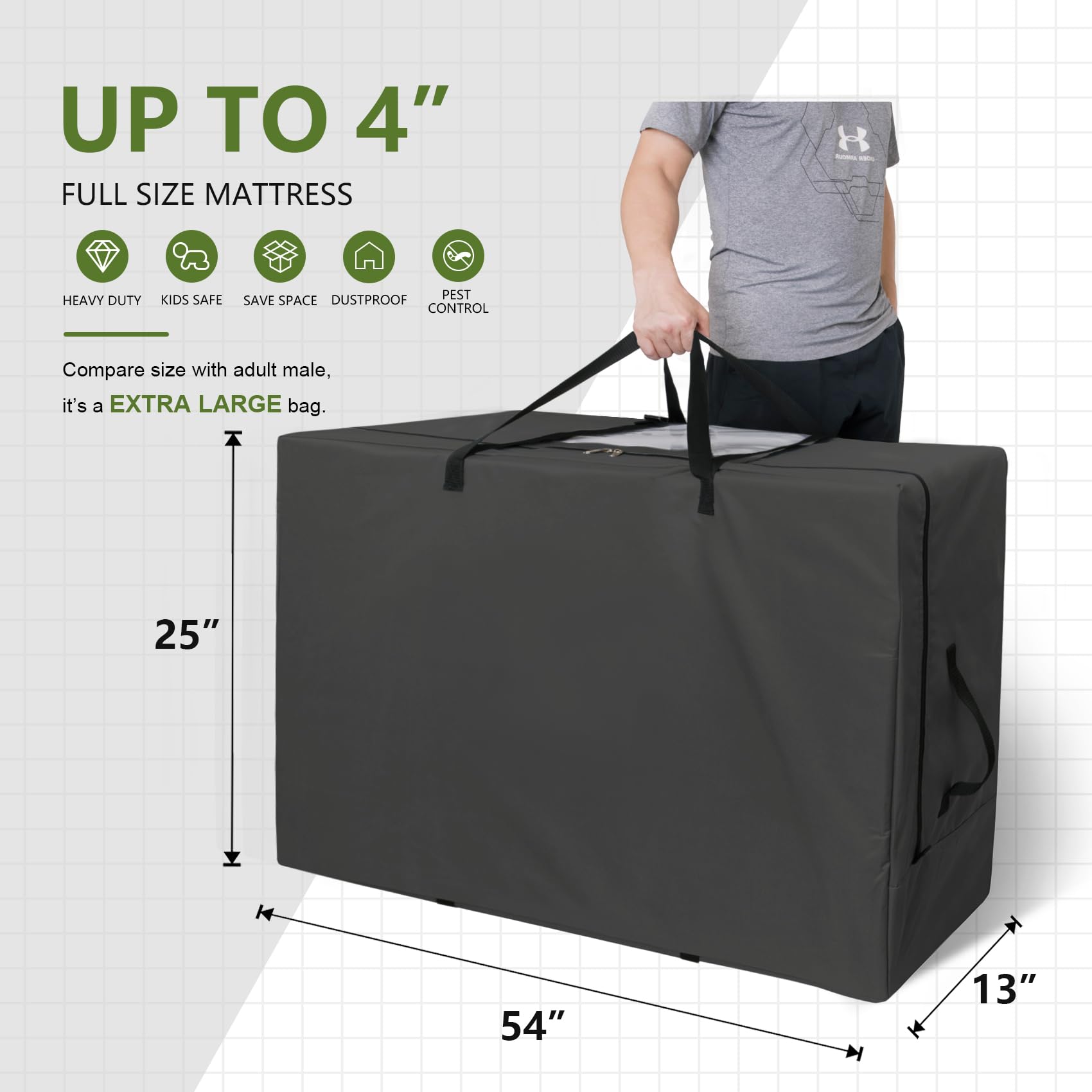 Cuddly Nest Folding Mattress Bag - Heavy Duty Carry Case For Tri-Fold Guest Bed Mattress (Fits 4'' Full Mattress, Black)