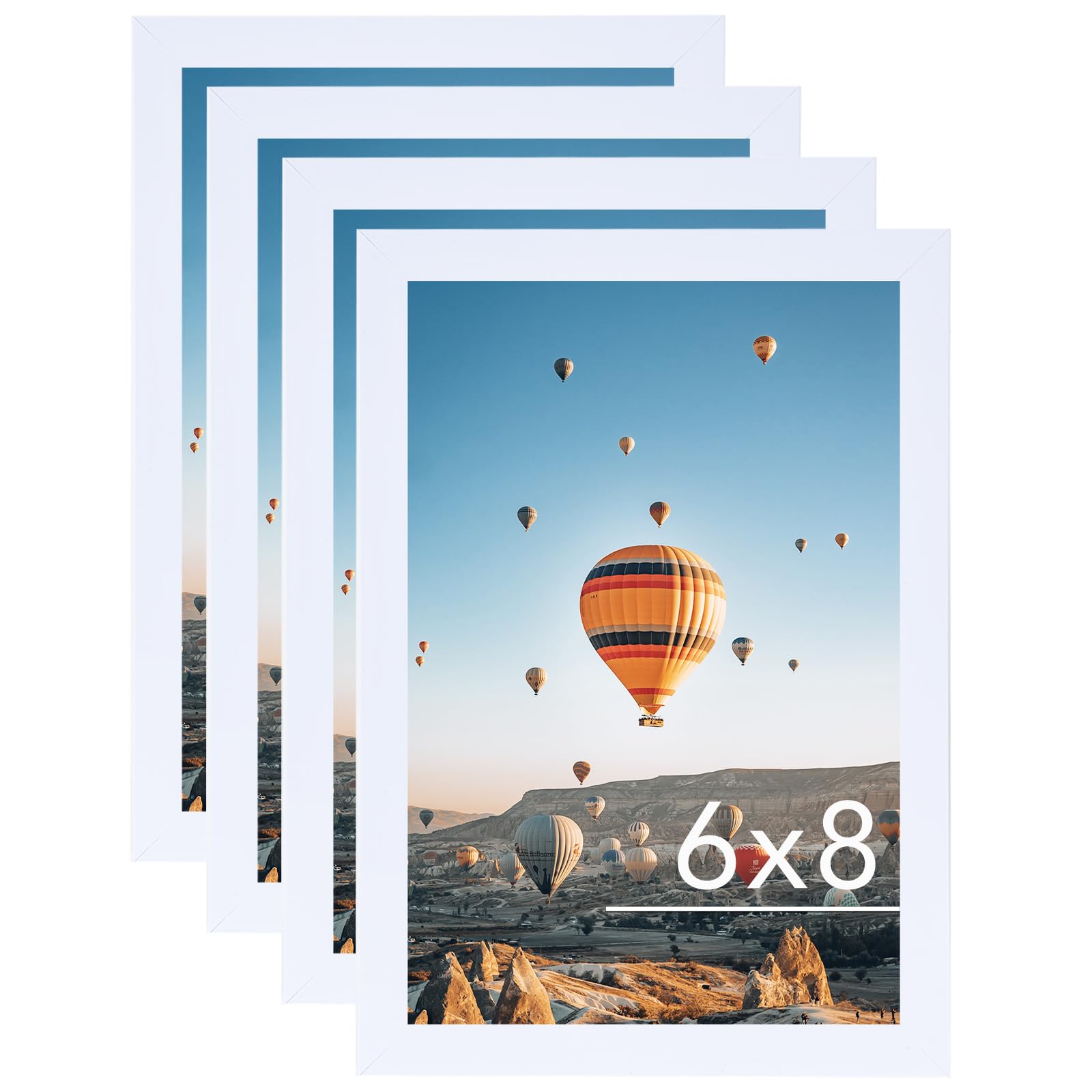 JCJMY 6x8 Picture Frame Set of 4 White for Wall Hanging or Tabletop- Wall Mounting Horizontally or Vertically, 6 x 8 Wall Galler