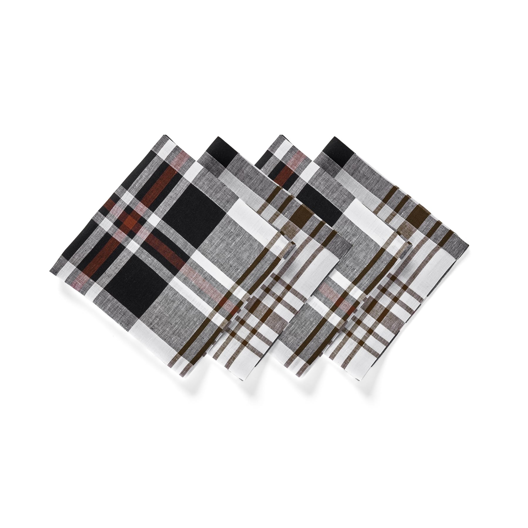 Solino Home Linen Dinner Napkins Set Of 4-100% Pure Linen Black Oxford Plaid Napkins 20 X 20 Inch - Handcrafted And Machine Wash