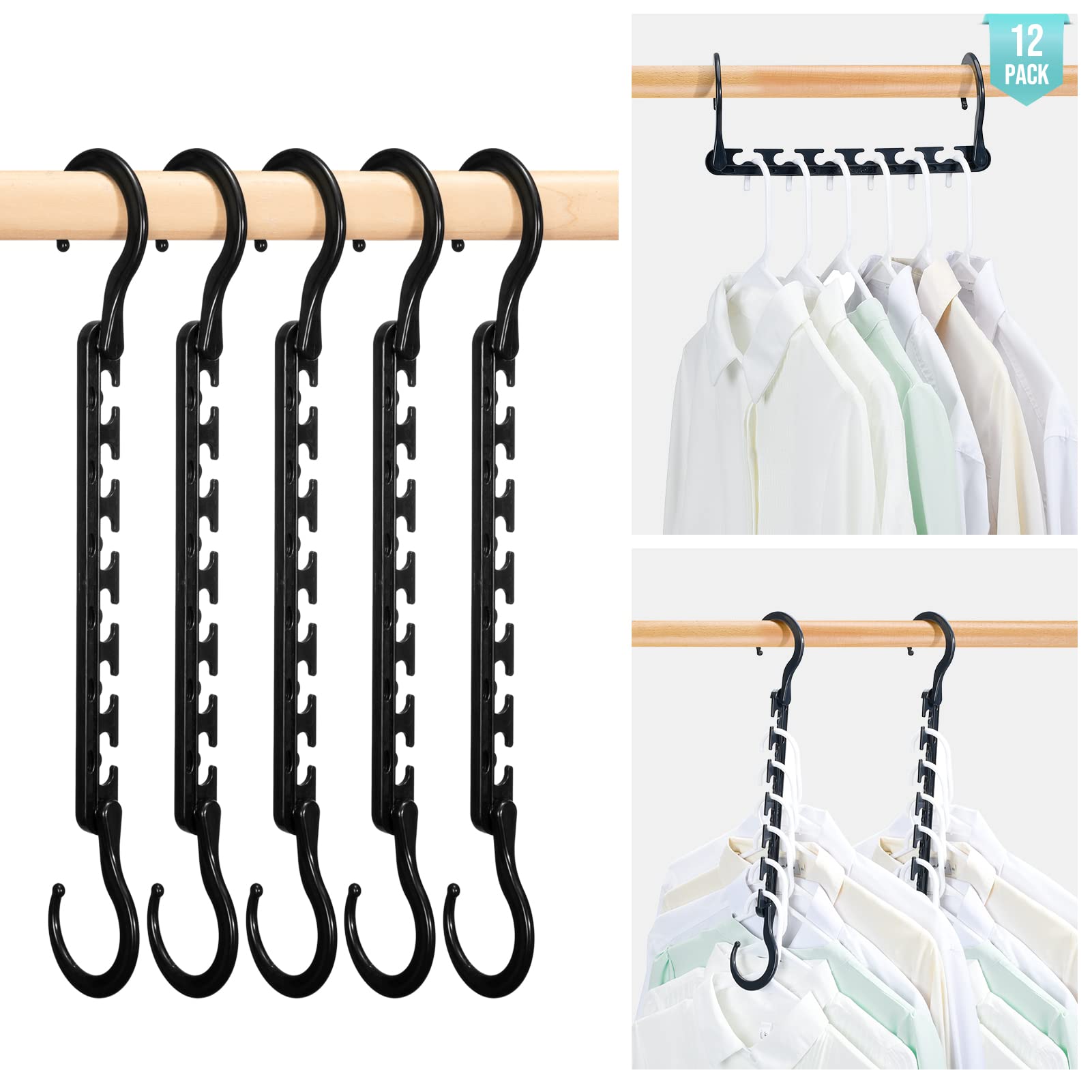 House Day Sturdy Plastic Space Saving Hangers 12 Pack, Cascading Hangers Organizer Closet Space Saver 80% And Wrinkle Free Cloth