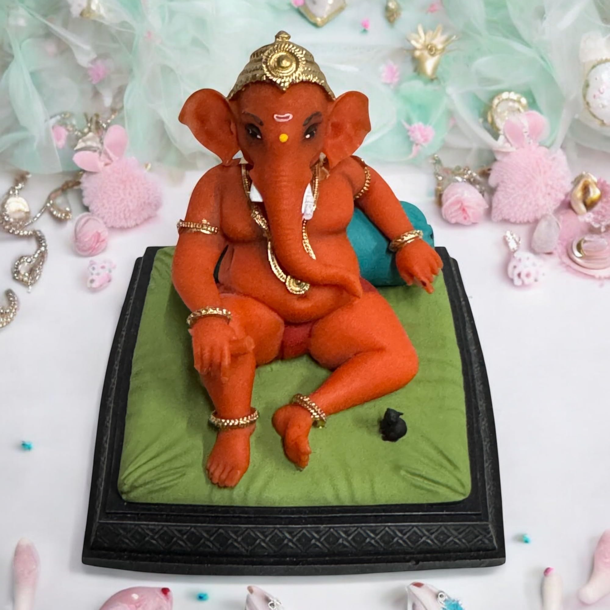Karighar Kesari Ganesh Idol For Car Dashboard, Home, Puja Ghar, Gifting (9 X 9 X 8 Cm) V0016