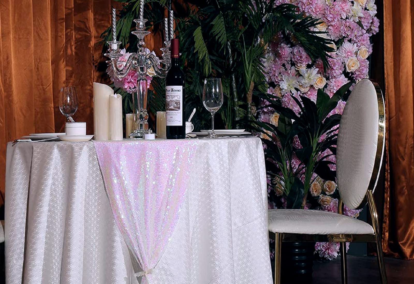 Jyflzq White Iridescent Sequin Table Runner 12'' X 72'' Pack Of 10 Sparkly White Metallic Table Runner Glitter Sequin Runner For