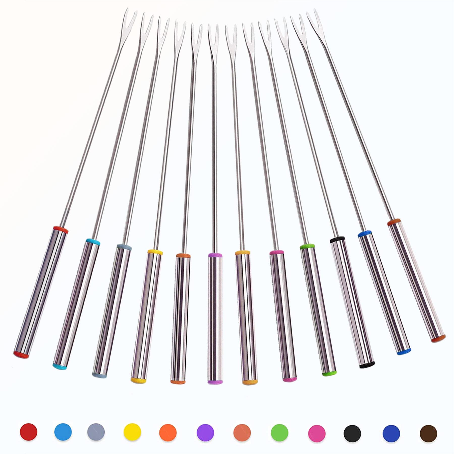 Fondue Forks Set, 12 Color Coding Stainless Steel Meat Forks With Heat Resistant Handle, Length 9.5 Inch