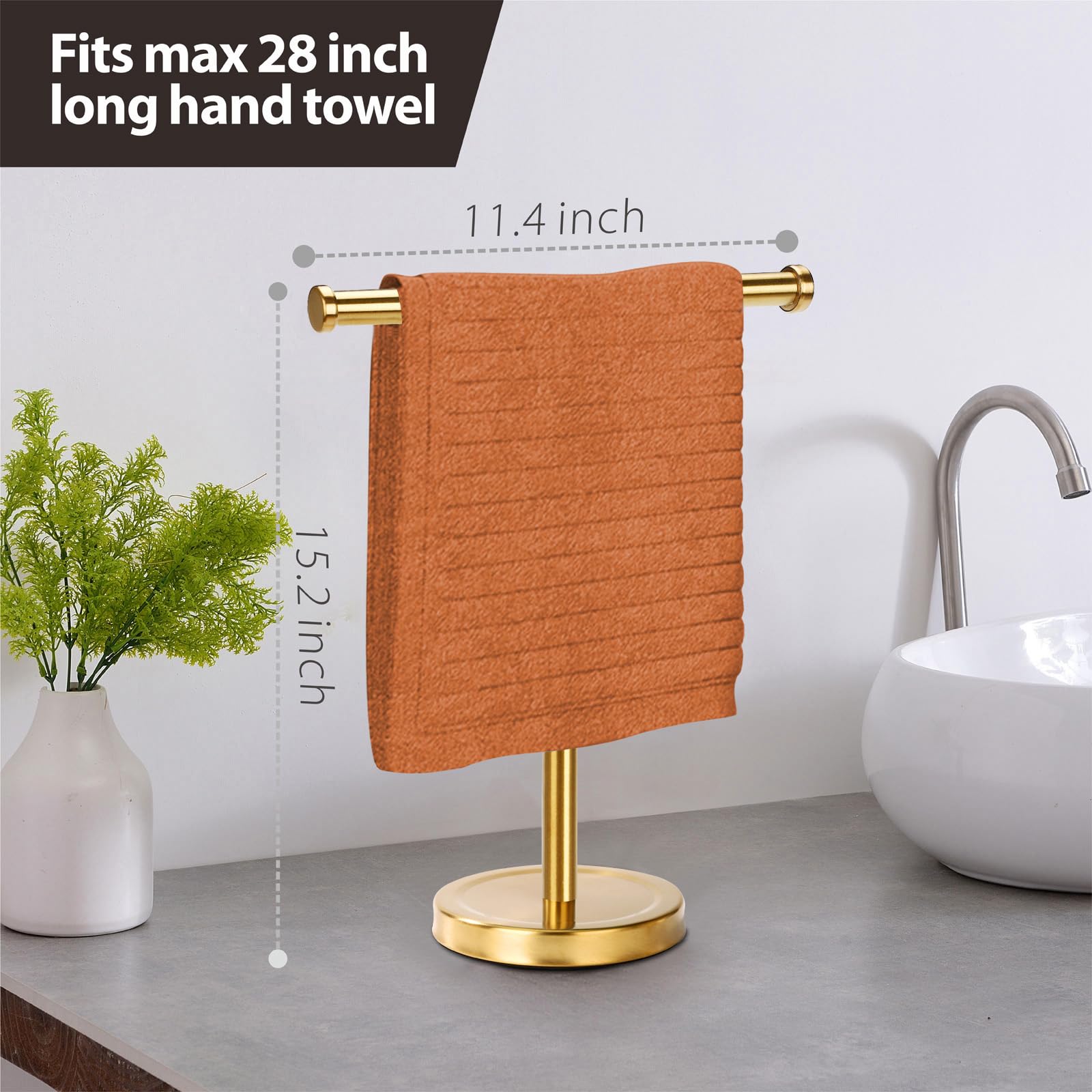 Hand Towel Holder Stand With Heavy Base, Hand Towel Rack For Bathroom (Stainless Steel, Gold Brushed)