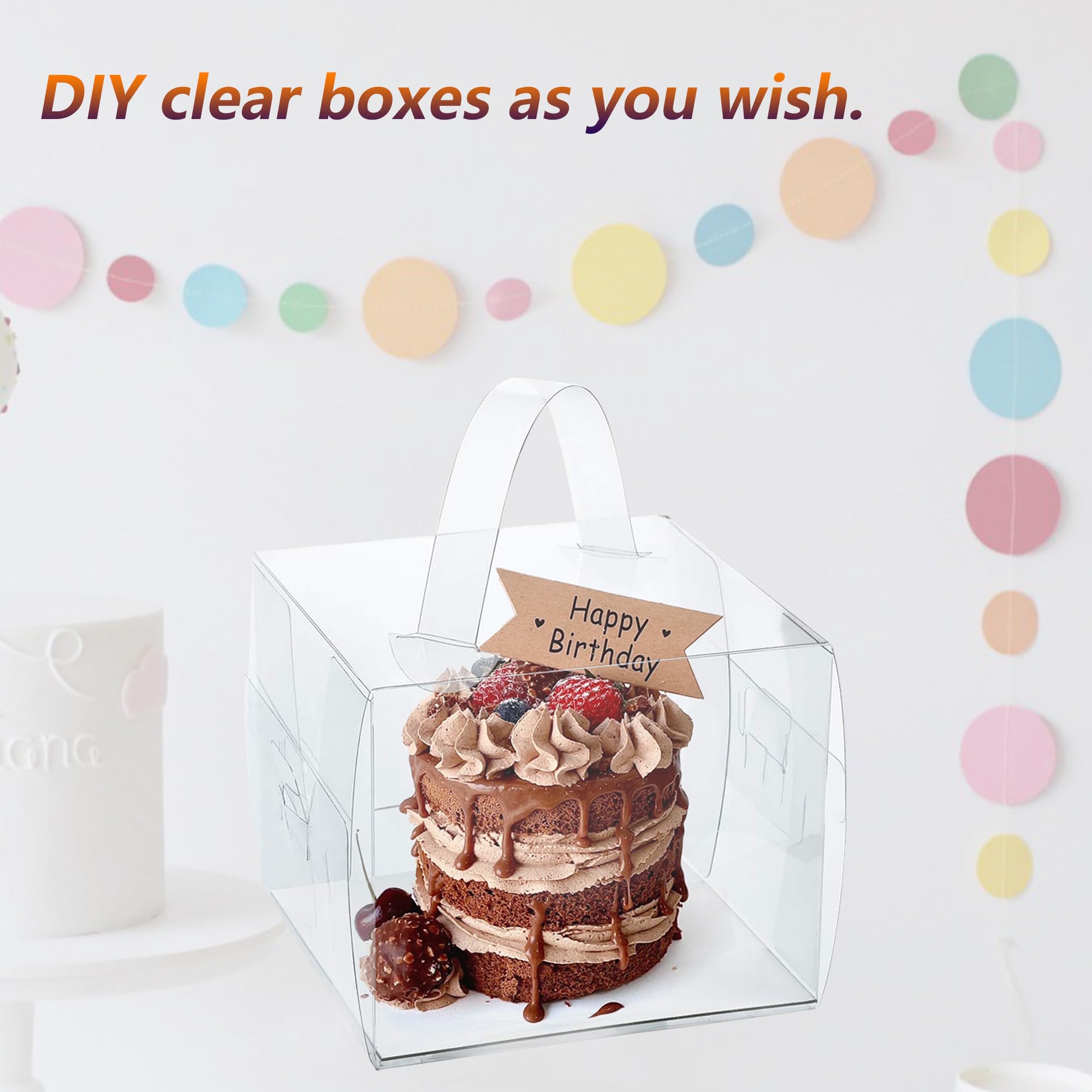Hzzycaxli 6x6x6Inch Transparent Bakery Boxes with Handles,20Pcs 5inch 6inch Clear Cake Box,Mini Cake Boxes,Clear gift boxes for
