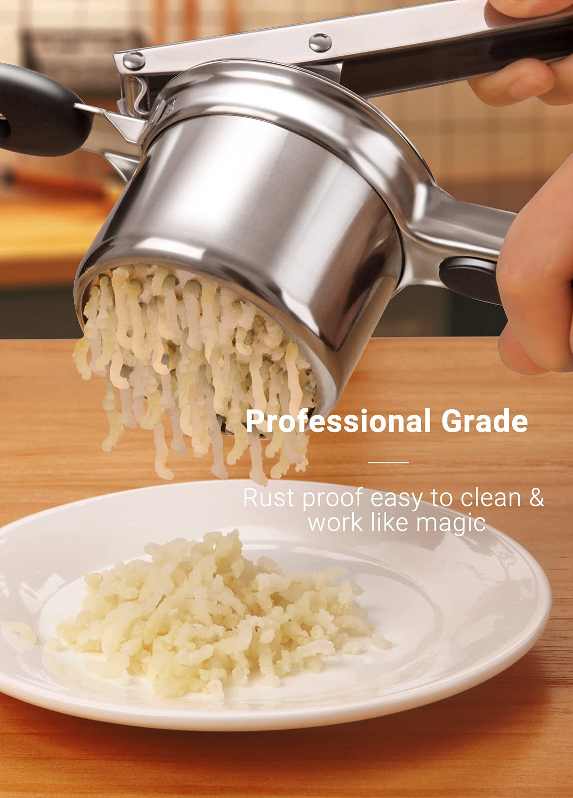 Willizter Potato Ricer, Stainless Steel Potato Ricer Fruit And Vegetables Masher Food Ricer Large Capacity With 3 Interchangeabl