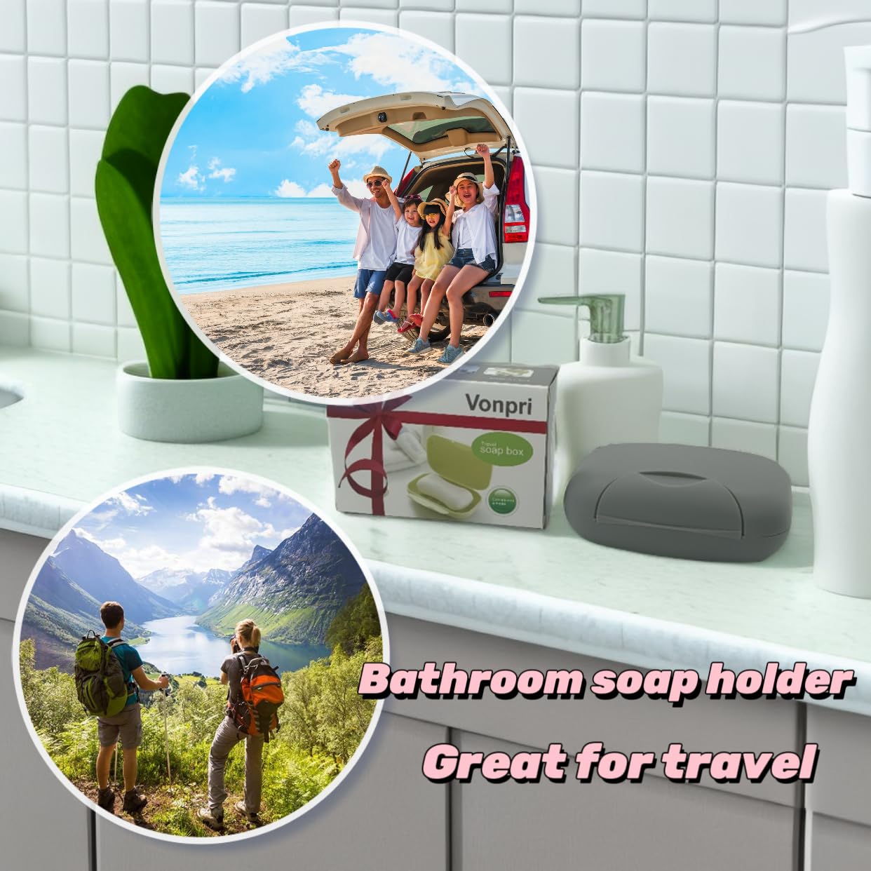 Soap Holder Container, Vonpri Portable Bar Soap Saver Scrubber Case For Bathroom And Kitchen (Grey)