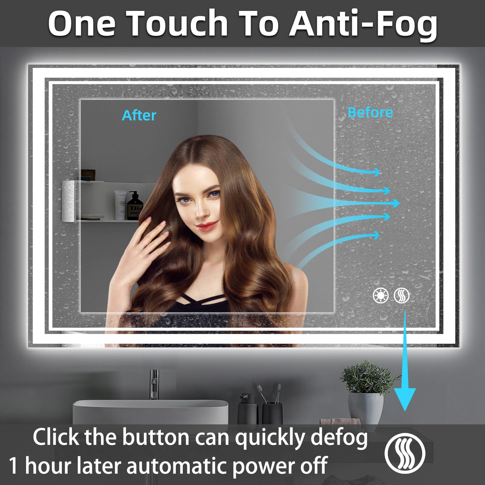 Wuenlux 48 X 28'' Led Mirror For Bathroom Anti-Fogging Bathroom Mirror With Lights Stepless Dimmable 3 Colors Front And Backlit