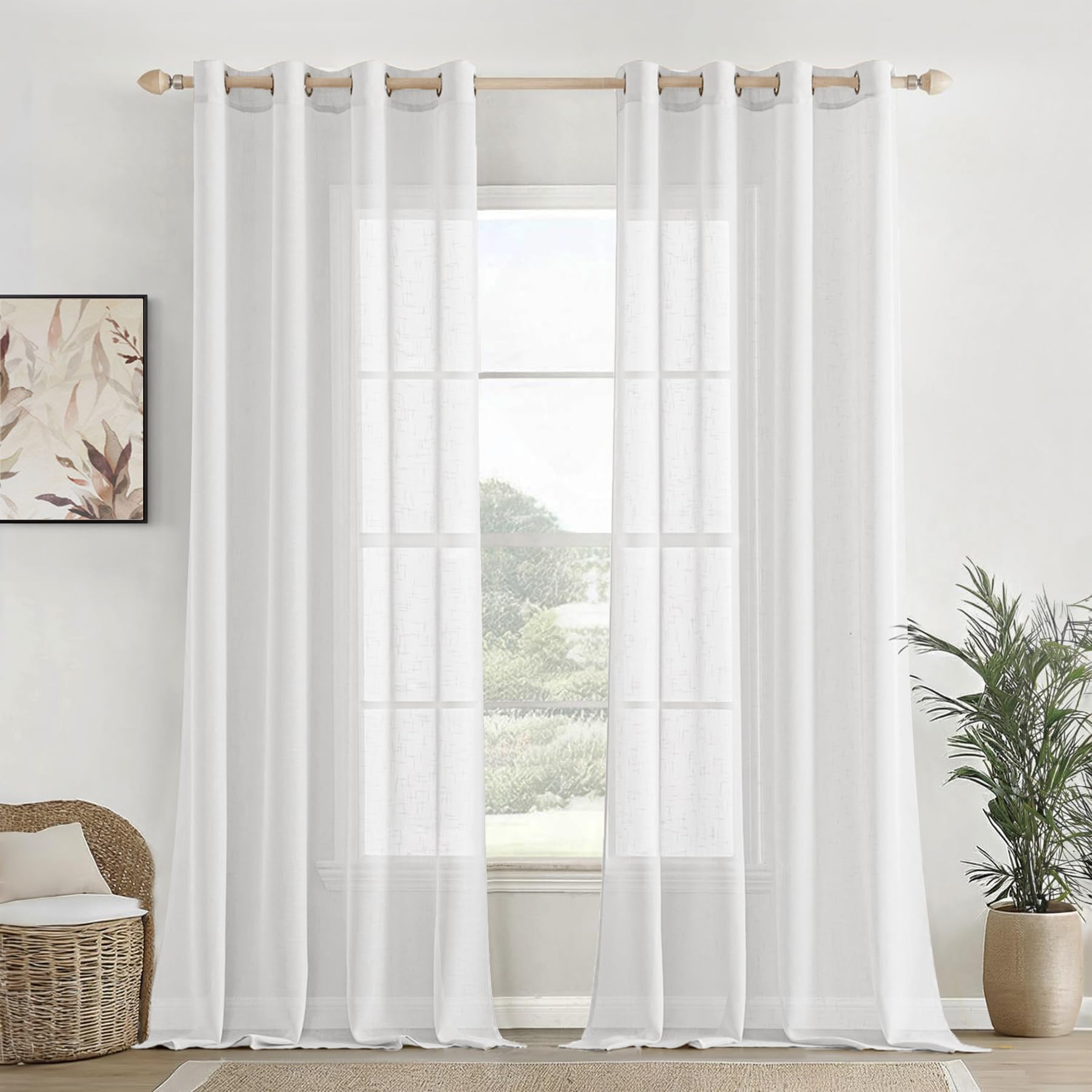 HOMEMONDE Solid Sheer Curtain Set for Window 5 Feet, Linen Textured Plain Sheer Window Curtain for Home Decor, Hangs Elegantly w
