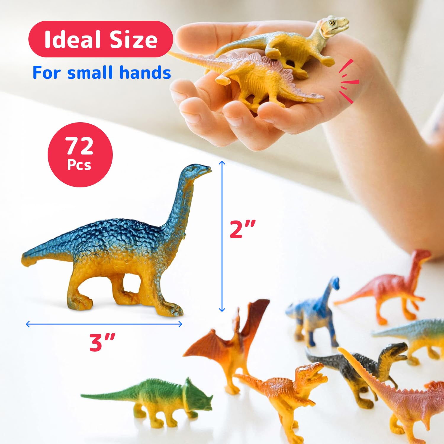 PREXTEX Mini Dinosaur Figure Toys Box (72 Count)  Best for Dinosaur Party Favors Cake Toppers Easter Eggs Filler  Plastic Dinosaurs  Dinosaur Cupcake Toppers  Small Dinosaur Toys  Cupcake Toppers
