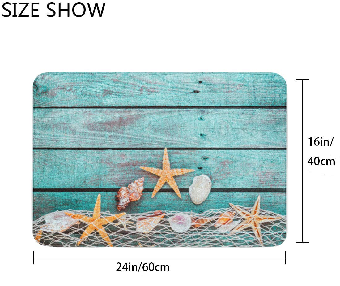 Britimes Bath Mat For Bathroom, Bathroom Mats Rugs No Silp, Beach Seashells Starfish Sand Washable Cover Floor Rug Carpets Floor