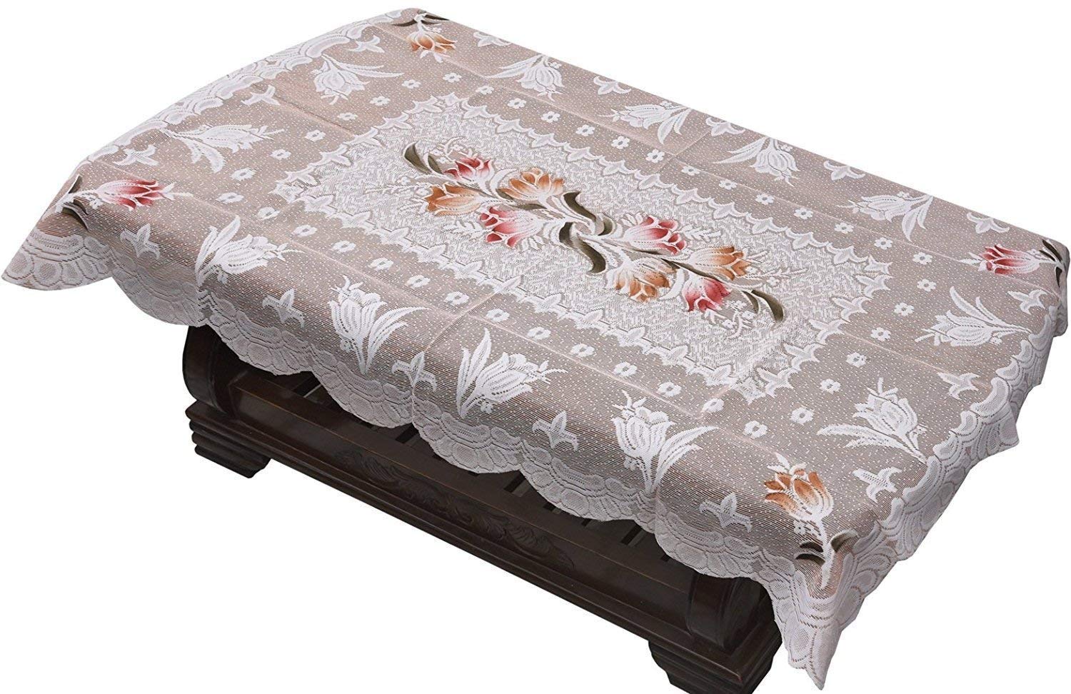 GROKI Cotton 4 Seater Floral Print Table Cover 40x60Inches with Border Lace, Table Cloth for Home Decorative.