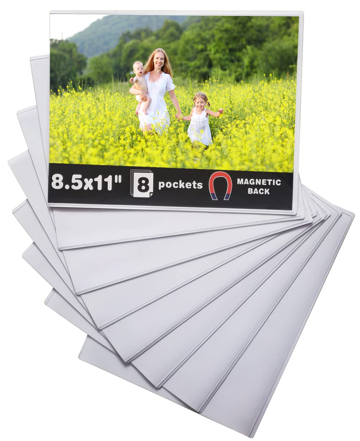 Sooyee 8 Pack 8.5X11 Magnet Photo Frame Refrigerator,Magnetic Picture Holder, Magnetic Picture Frame Fridge,White