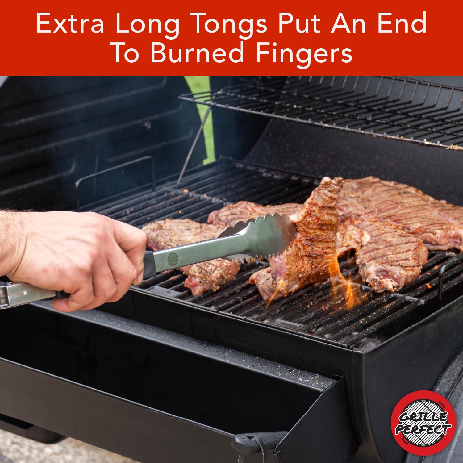 Grill Tongs Extra Long 16-inch Heavy Duty for BBQ and Grilling  Extra Long Stainless Steel Grilling Tongs for Outdoor Grill and Kitchen Cooking  Long Metal Tongs with Safety Hand Grips