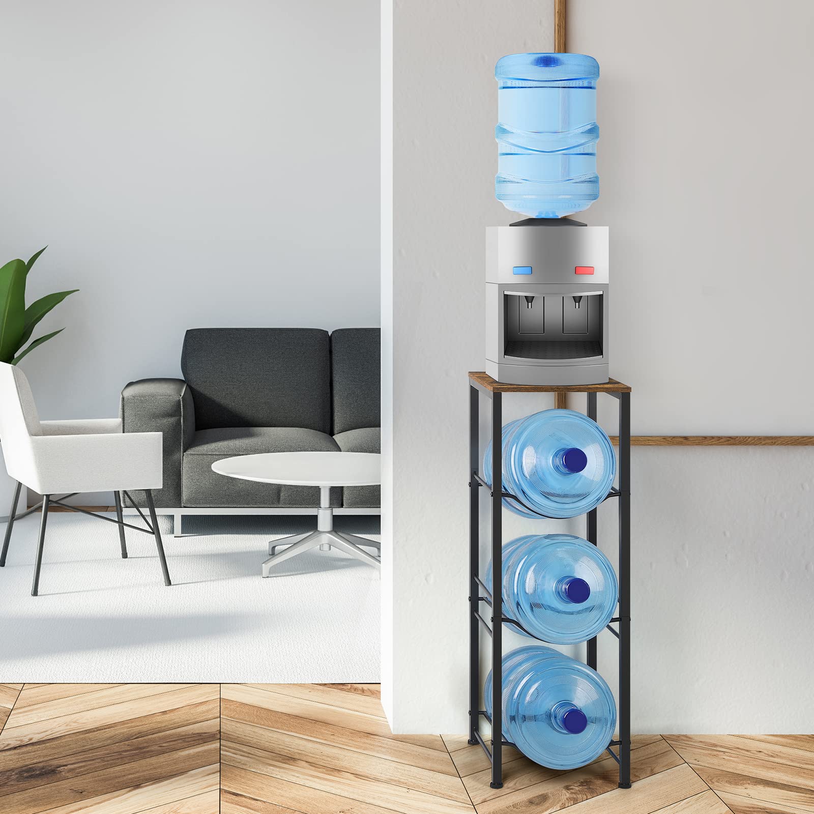 Water Bottle Holder 5 Gallon Water Cooler Jug Rack 3-Tiers Water Bottle Organizer With Storage Shelves For Kitchen Living Room O