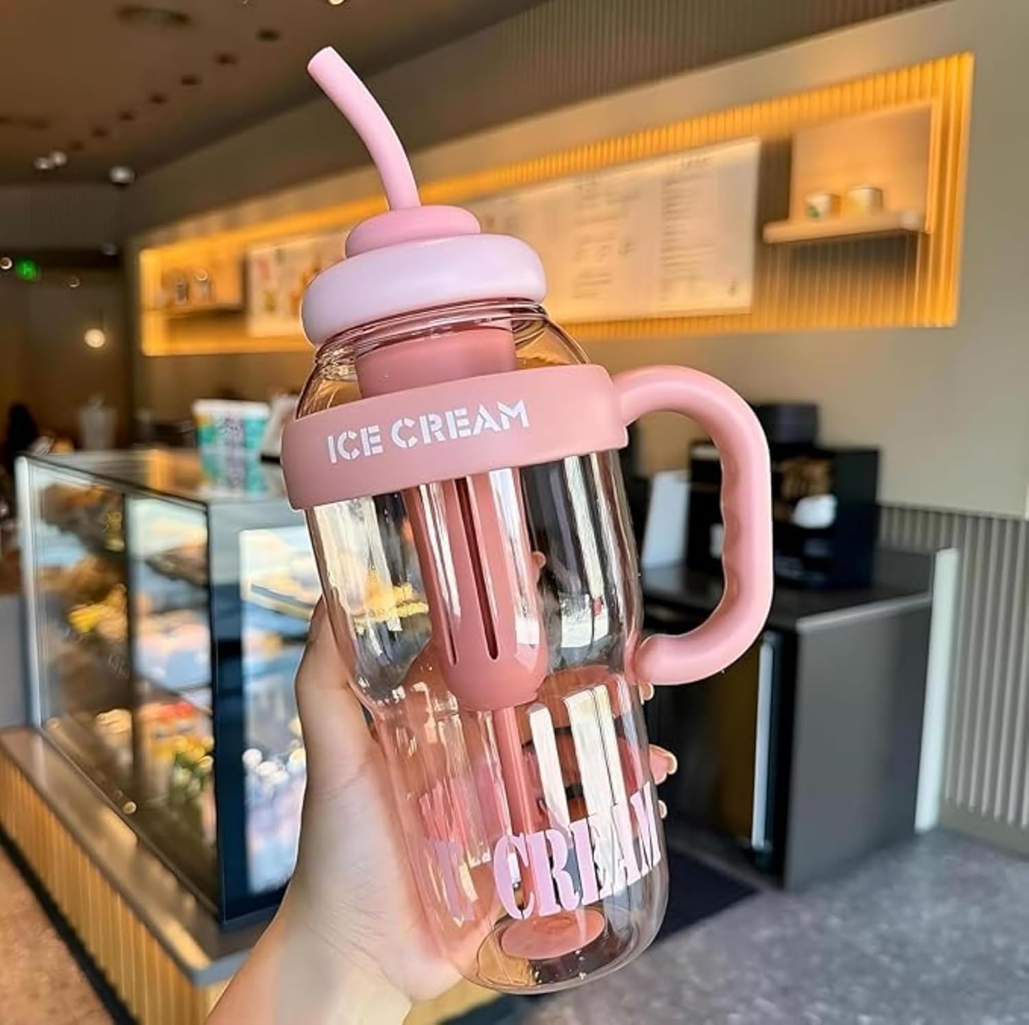 Tathyu Ice Cream Bottle, Ice Cream Insulated Bottle, Glass Design Water Bottle With Straw Water Bottle, Cute Milkshake Cup With 