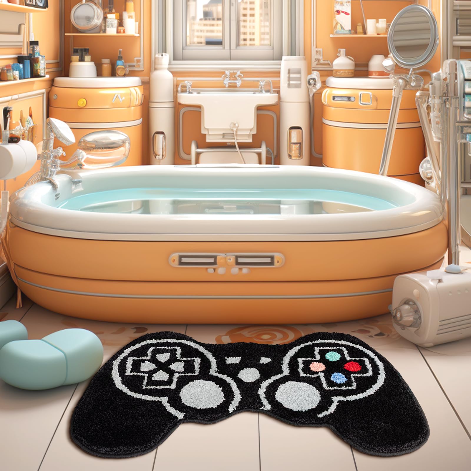 Tanvill Funny Bath Mat Cute Black Gamepad Bathroom Rugs Small Bath Rug, Non Slip Washable Soft Absorbent Funky Bathroom Decor Pr