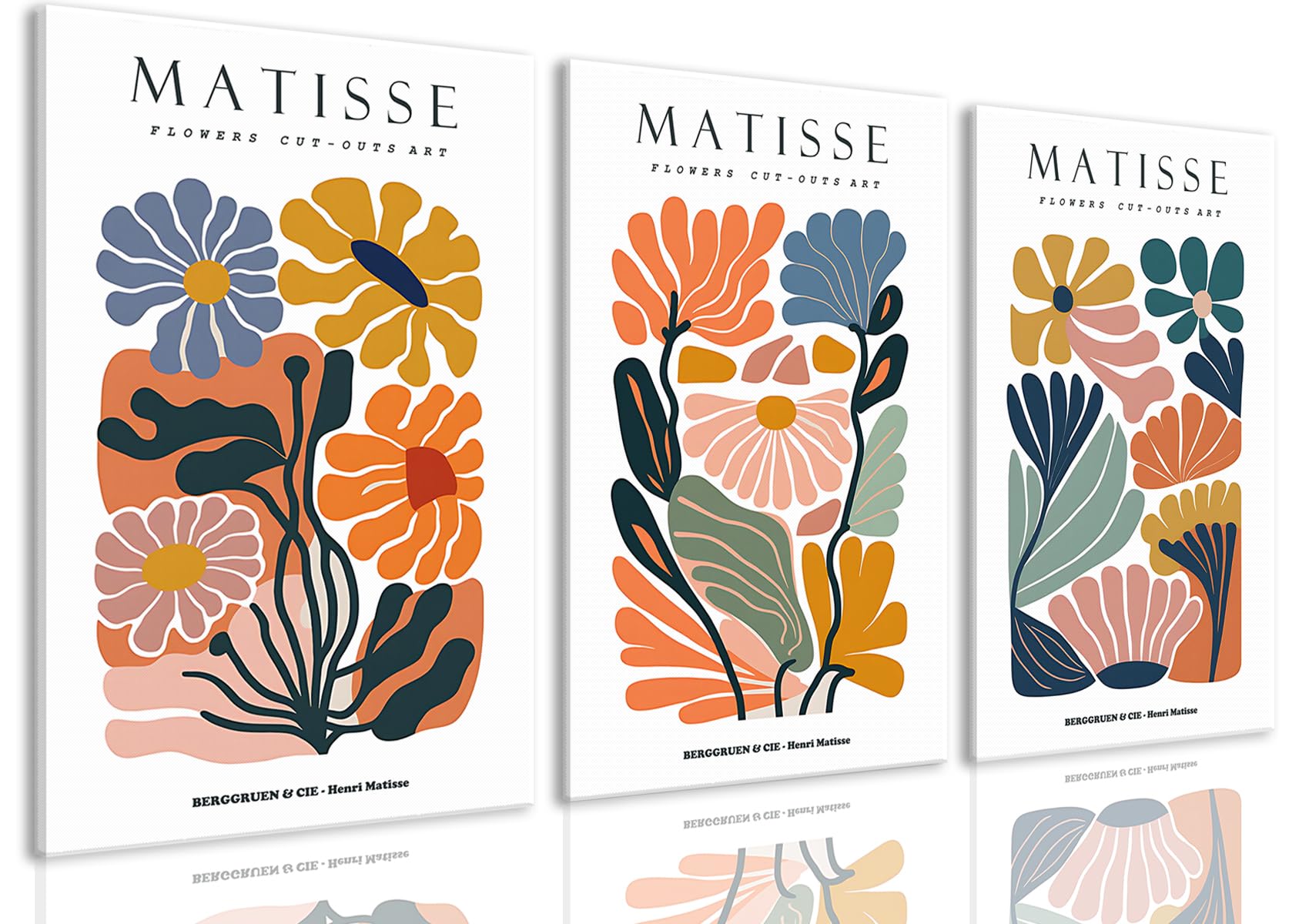 Bingruiart Matisse Wall Art Abstract Boho Flower Canvas Colorful Set Of 3 Minimalist Plant Leaves Painting Pictures Prints Home 