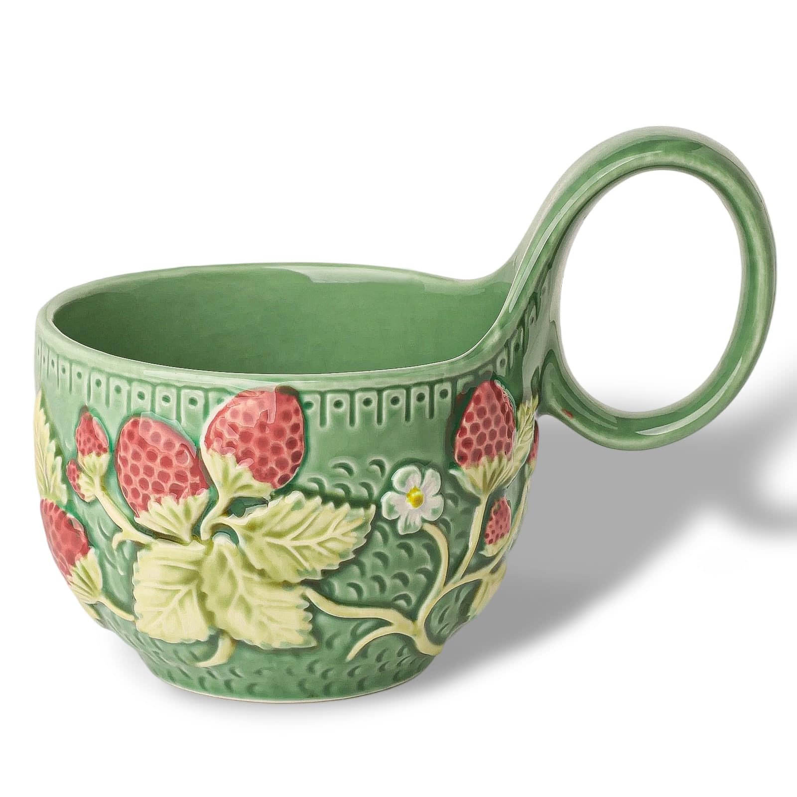 HandPainted Ceramic Soup Bowl, 13 oz Mug with Loop Handle (Strawberry)