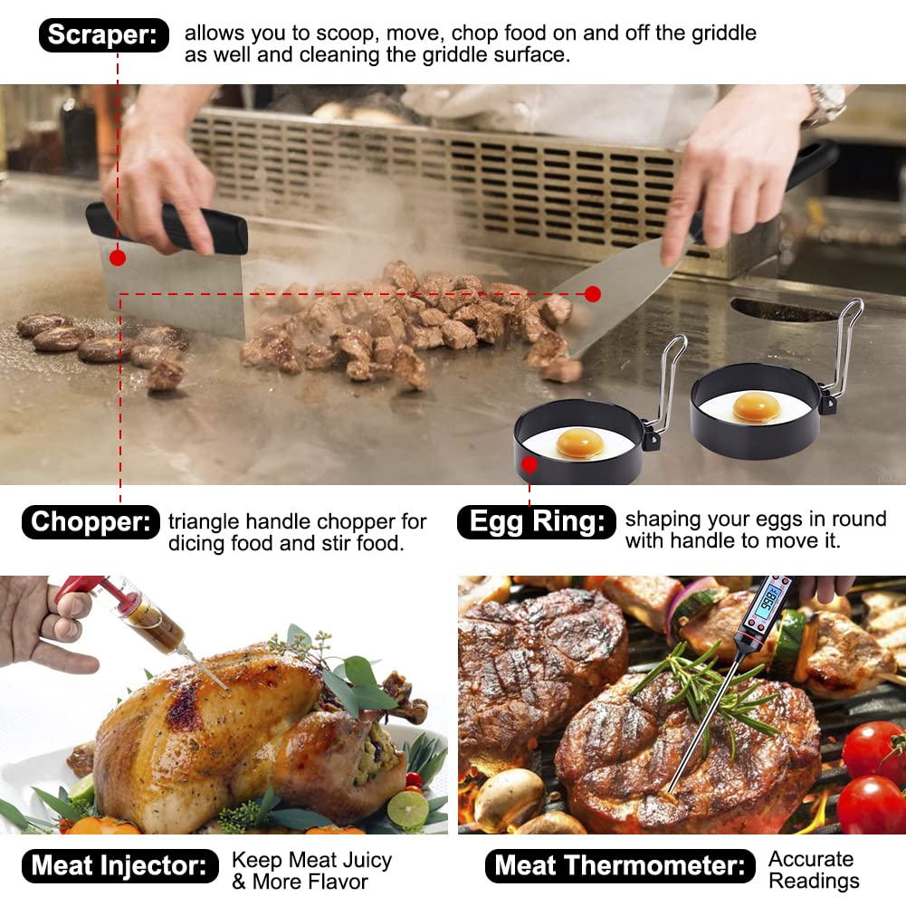 Griddle Accessories Kit  121 Pcs Griddle Grill Tools Set for Blackstone and Camp Chef  Professional Grill BBQ Spatula Set with Basting Cover  Spatula  Scraper  Bottle  Tongs  Egg Ring