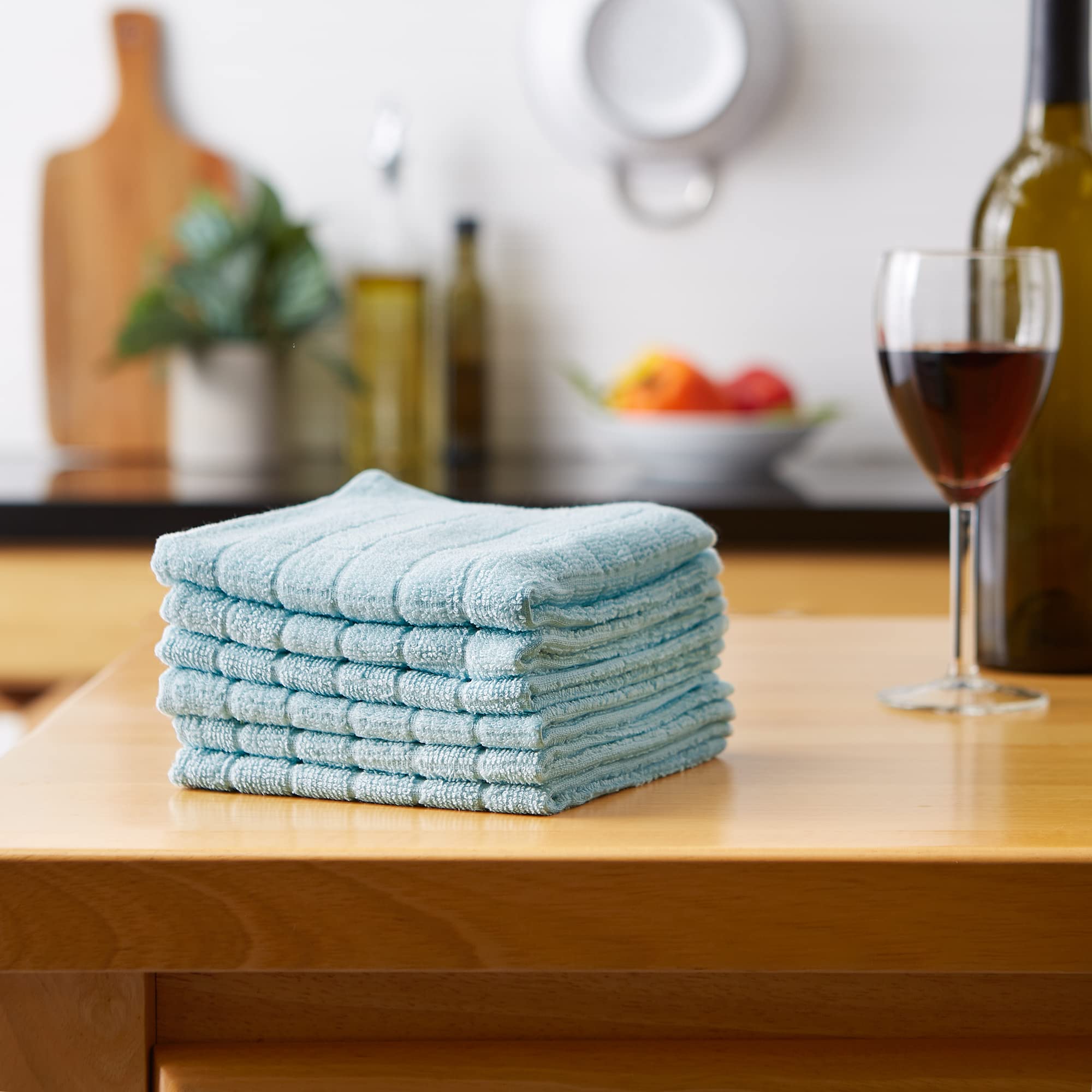 Dii Basic Terry Collection Solid Windowpane Dishcloth Set, 12X12, Robin'S Egg Blue, 6 Count