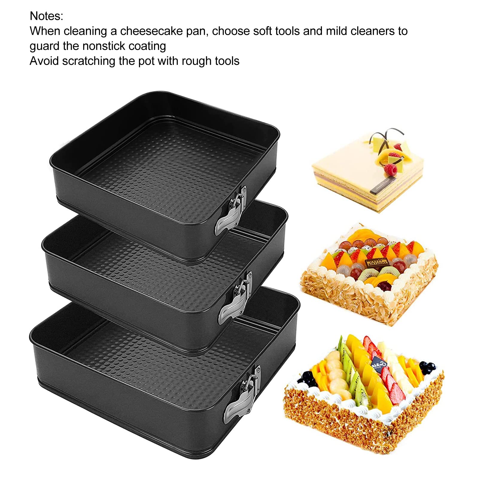 Hywhuyang 3Pcs Cake Pan Set For Baking, Springform Pan Cake Pan Square Cake Pan Nonstick Cheesecake Pan With Removable Bottom Fo
