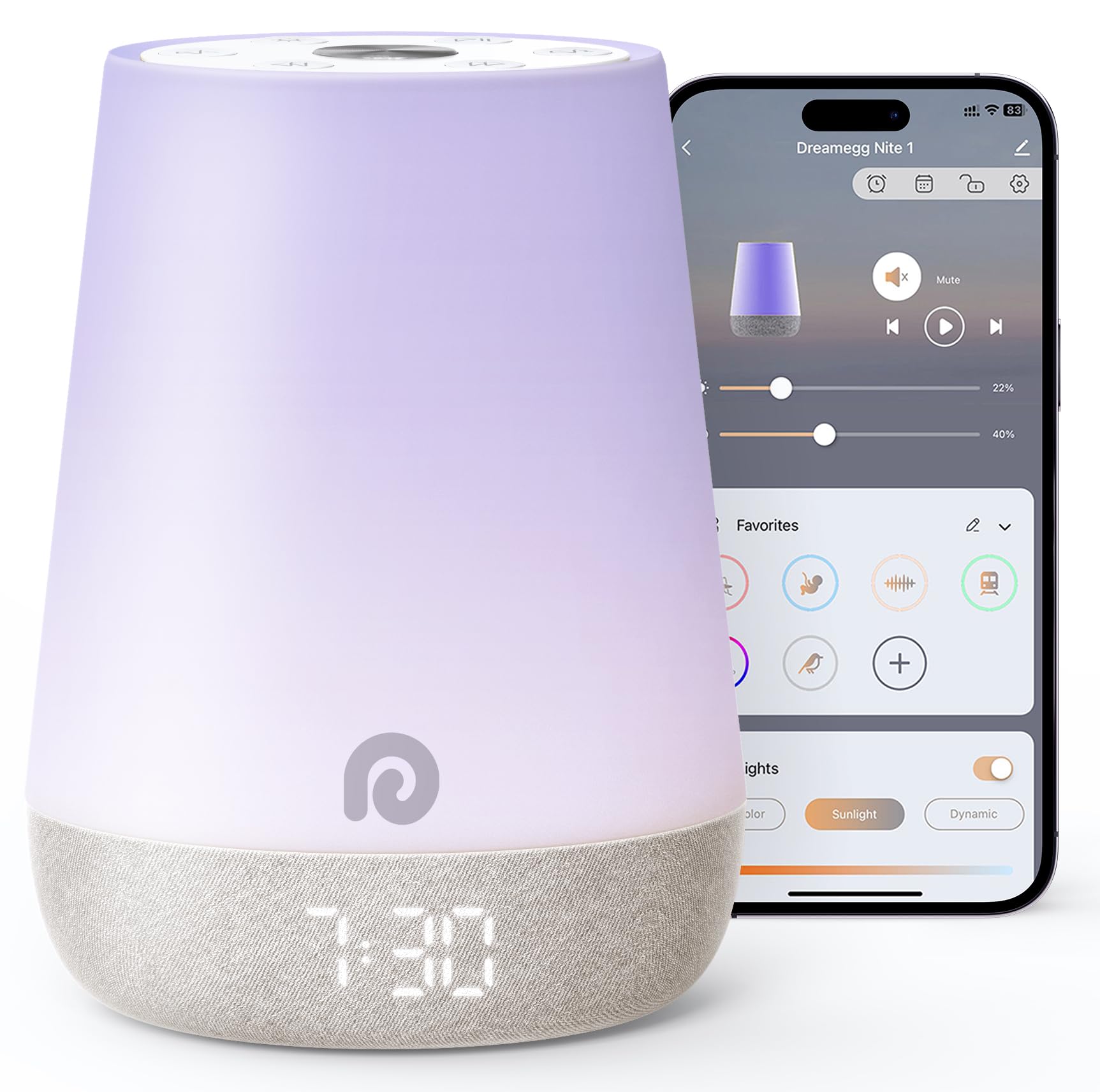 Dreamegg Sound Machine Baby - White Noise Sound Machine Baby With Night Light, Ok to Wake Alarm Clock, 34 Soothing Sounds, Sleep