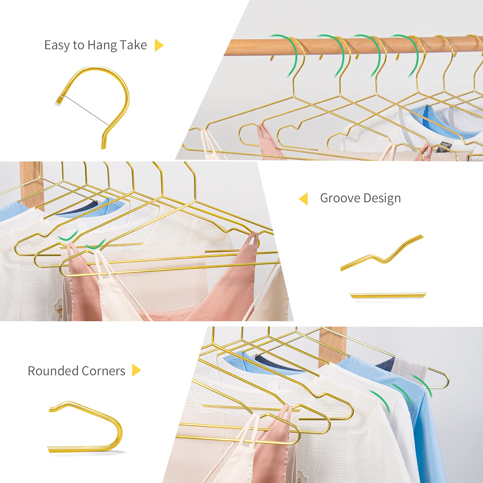 Nature Smile17.7 Inches Gold Metal Coat Hangers, Space Saving Wire Hangers, Metal Clothes Hangers, Standard Suit Hangers Ideal F