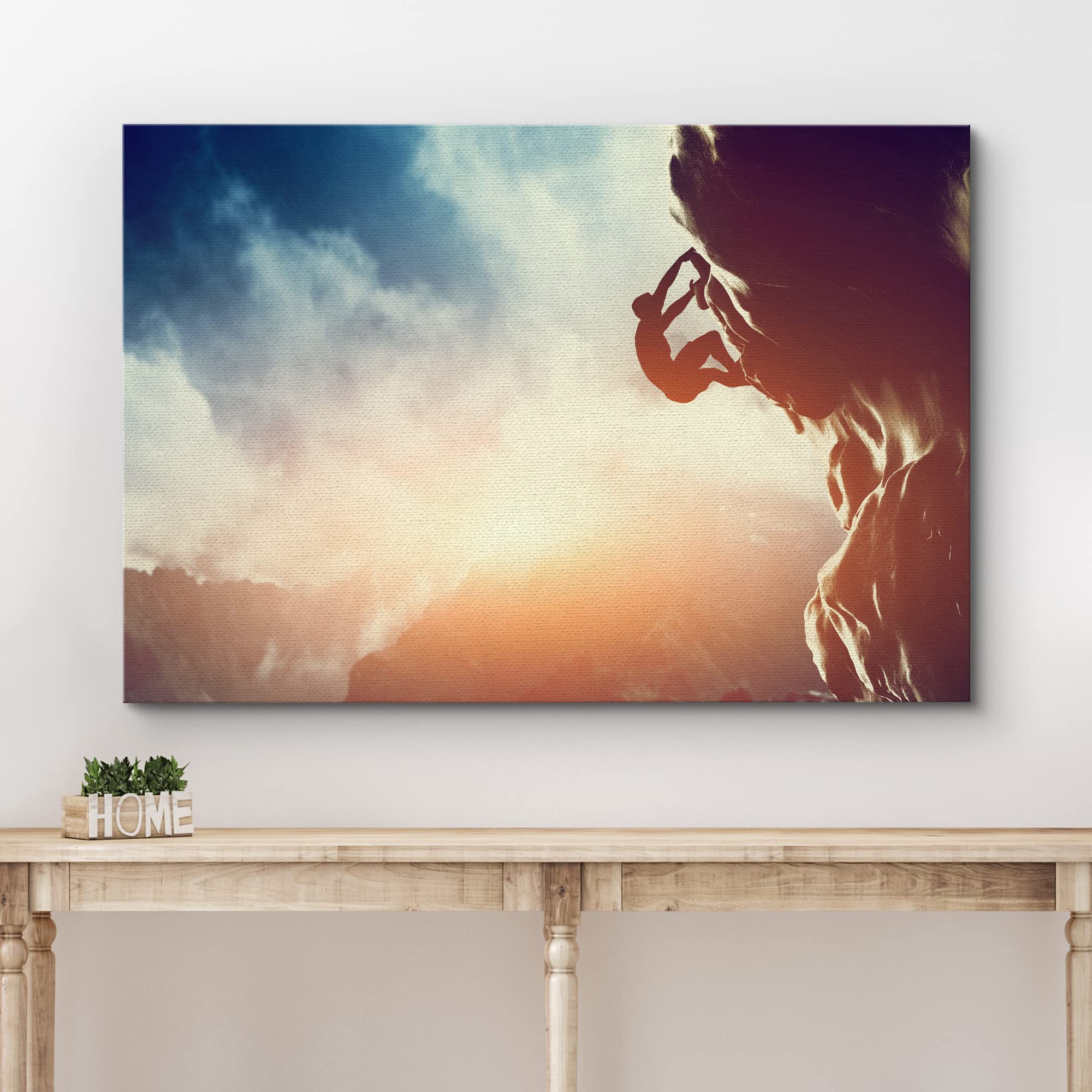 Canvas Prints Wall Art - Man Climbing On Rock Mountain At Sunset/Art Of Ambition | Modern Home Deoration/Wall Art Giclee Printin