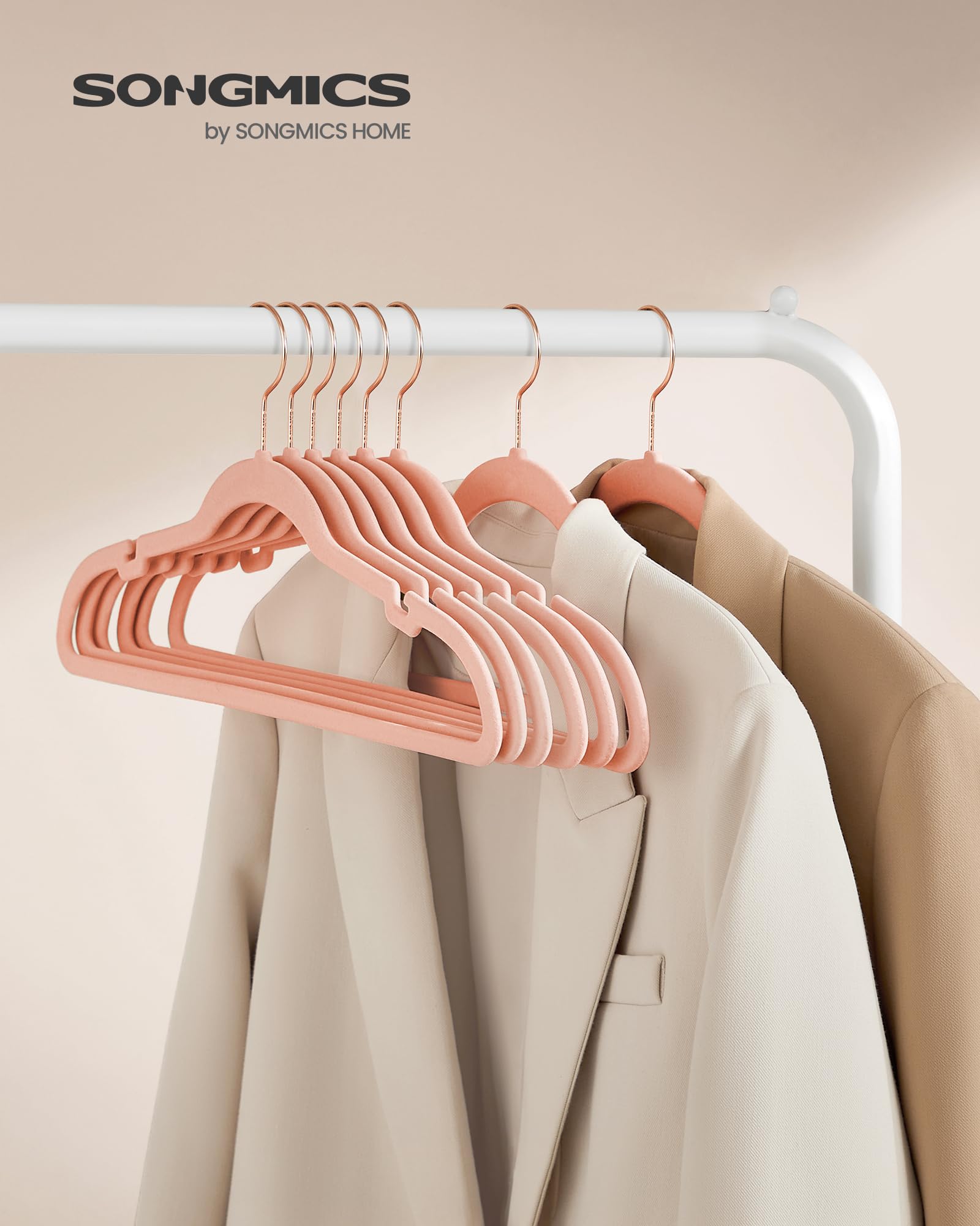 SONGMICS Velvet Hangers 10 Pack, Non-Slip Clothes Hangers with Shoulder Notches, Pants Bar, 360 Swivel Hook, Space-Saving, for C