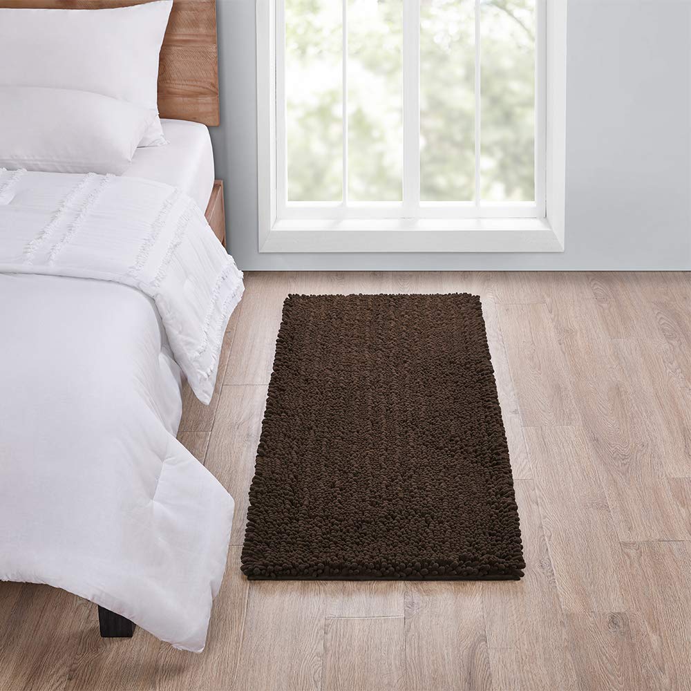 Walensee Large Bathroom Rug Non Slip Bath Mat (72X24 Inch Brown) Water Absorbent Super Soft Shaggy Chenille Machine Washable Dry