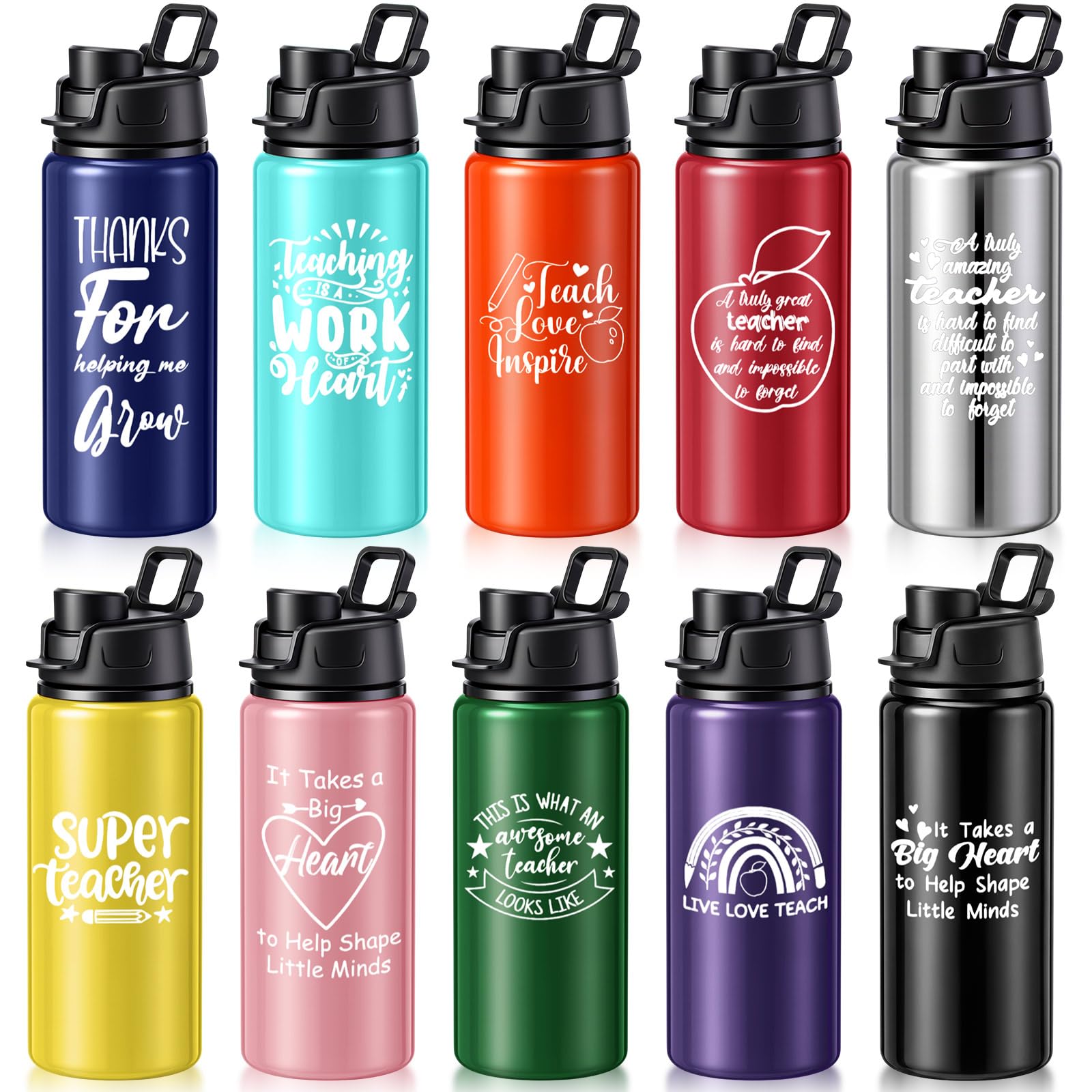 Teecyhooo 10 Pack Graduation Gifts for Teachers, 20 oz Water Bottles with Quotes, End of Year Teacher Gift from Students, Bulk C