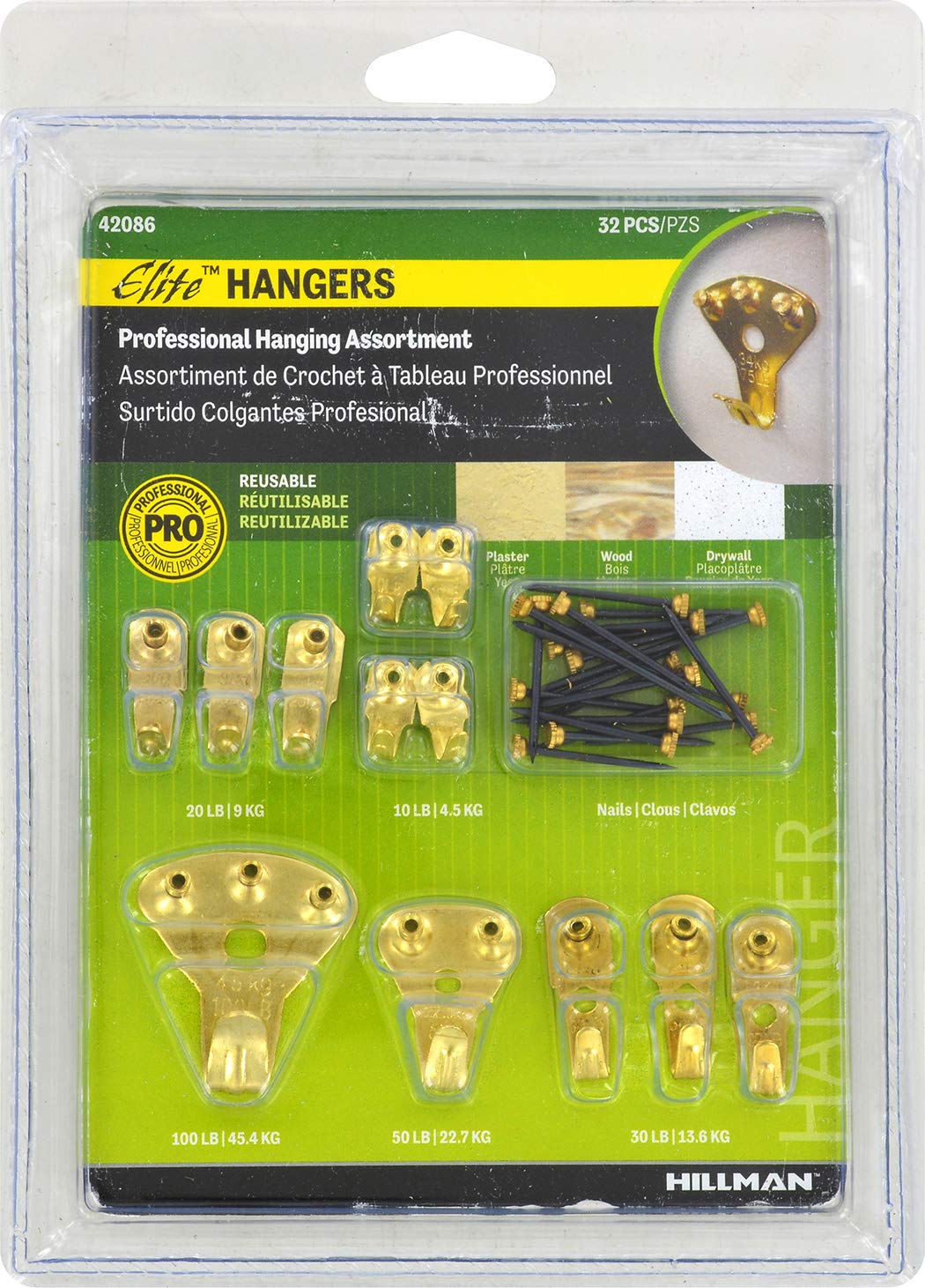 Hillman 42086 Elite Picture Hanging, No Size, Brass, 5 Piece