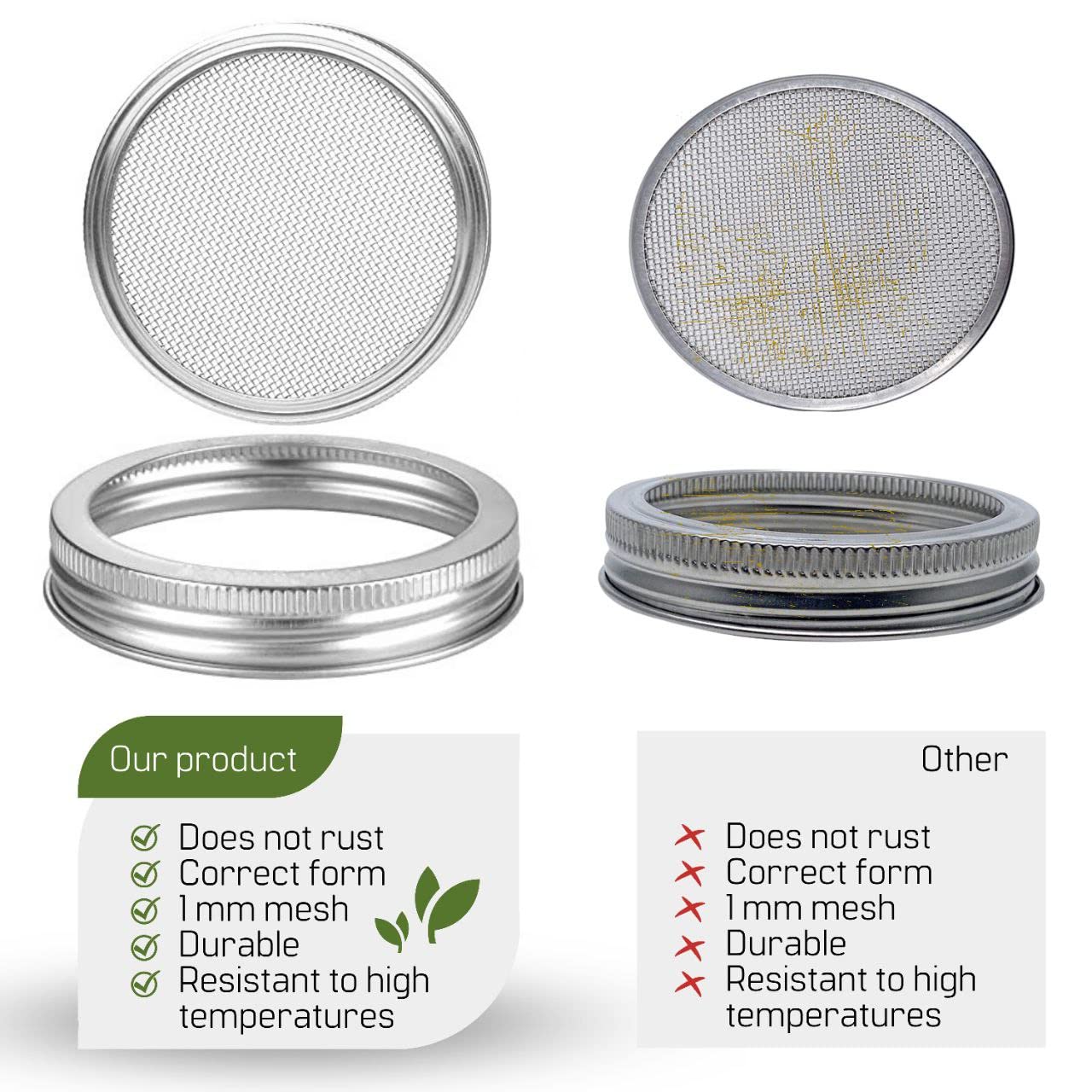 2Pcs Stainless Steel Sprouting Lids - Regular Mouth Mason Jars Lids For Germination Kit Mason Jar Mesh Lids For Sprouts Grow Kit