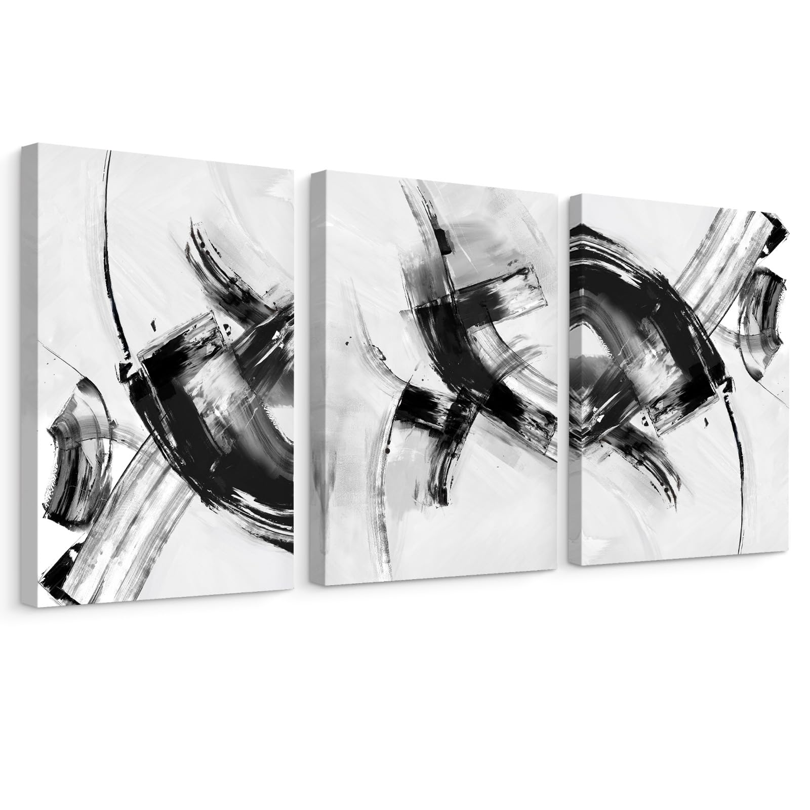Creoate Black And White Wall Art Decor For Bedroom, 3 Pieces Abstract Lines Painting Canvas Print Artwork, Minimalist Home Decor