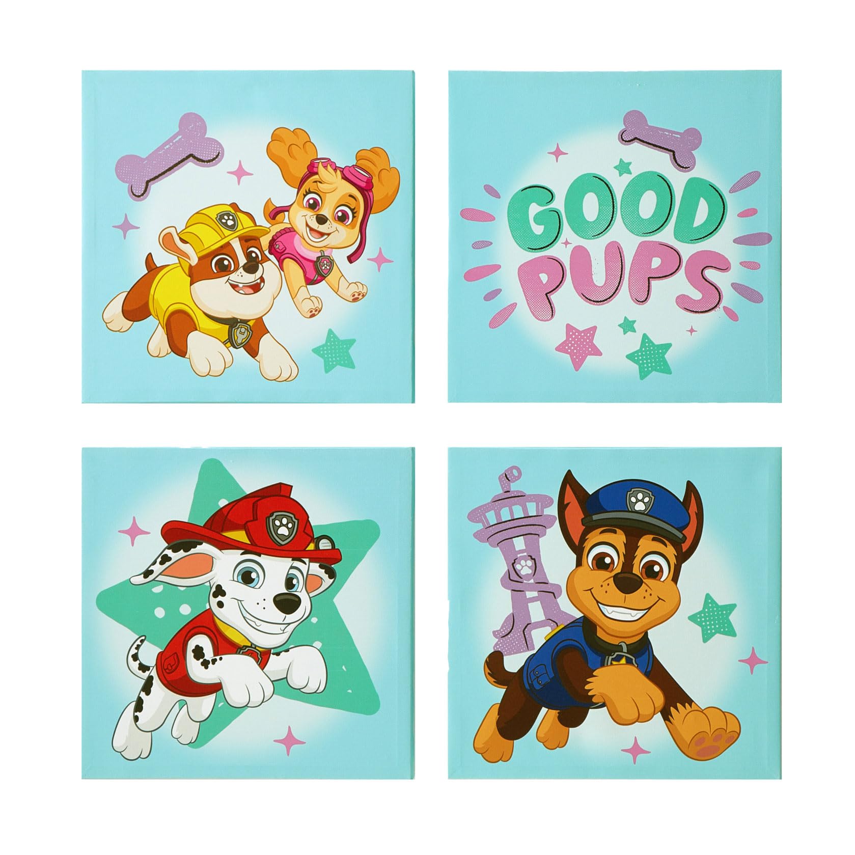 Idea Nuova Nickelodeon Paw Patrol 4 Pack Square Canvas Wall Art Set, 11''X11'' Each