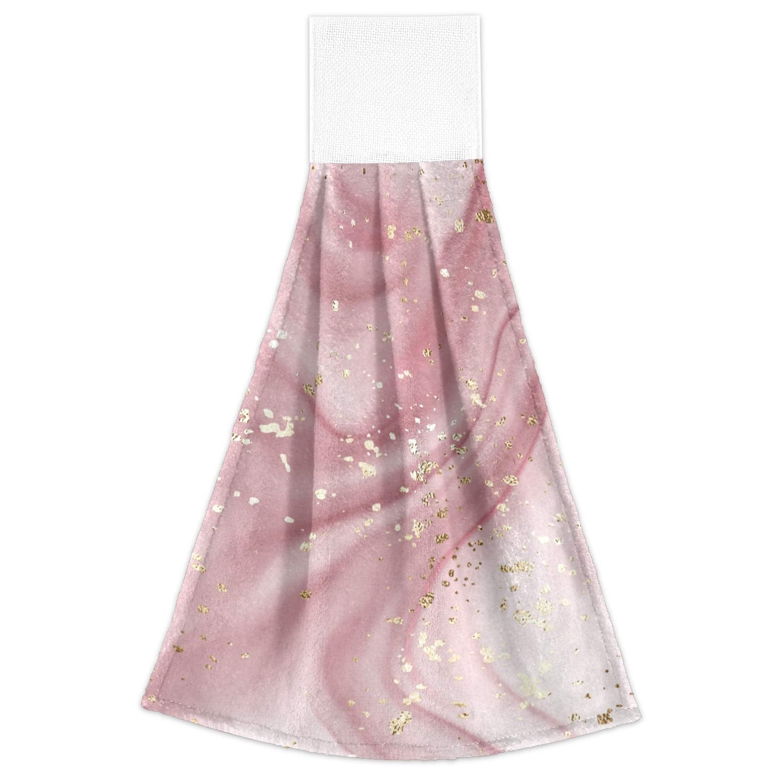 Selerdon Kitchen Hand Towel Pink Marble Golden Hanging Tie Towels 2 Pieces Fast Dry Absorbent Soft Touch Hanging Kitchen Towels Used for Home Kitchen Bathroom Decoration