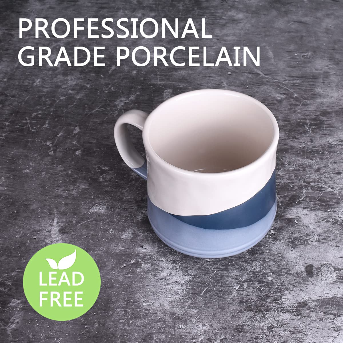 Bosmarlin Large Stoneware Coffee Mug, Big Tea Cup For Office And Home, 21 Oz, Dishwasher And Microwave Safe, 1 Pcs (Geometry-Blu