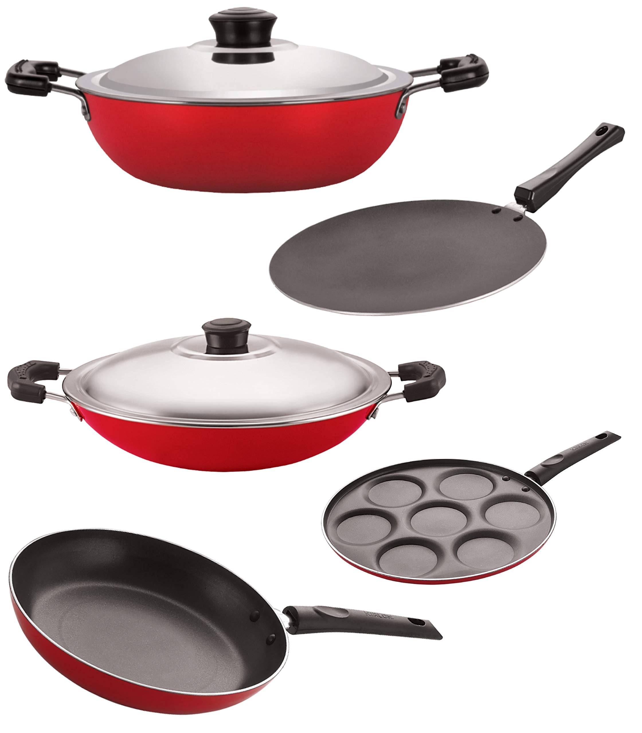 Nirlon Non Stick Cookware Kitchen Cooking Essential Gift Set Of 5 Pieces (26_Ct_Dkdm_Chatti_Up_Tp24)