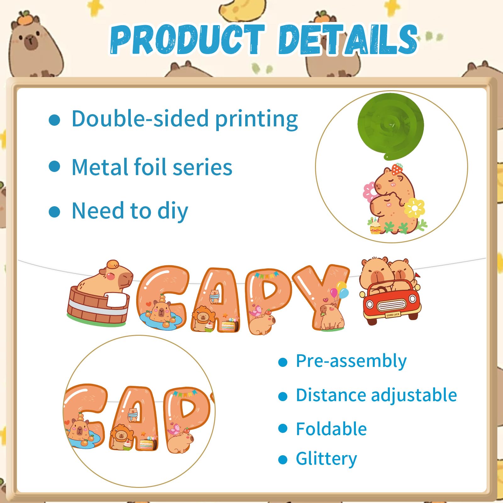 Lovarywow Capybara Birthday Party Decorations - 14PCS Capybara Banners with Hanging Swirls Bday Decoration Cute Capy Animals Hon