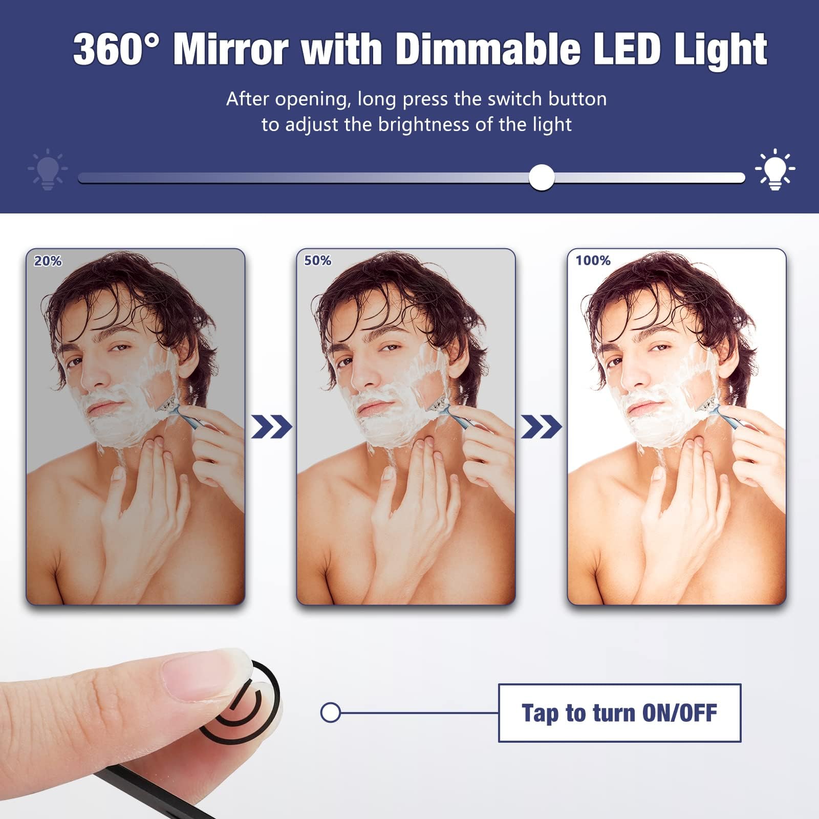 Dripex 3 Way Mirror With Storage Shelf And 3 Color Led Lights, Rechargeable Trifold Self Haircut 360 Mirror With Height Adjustab
