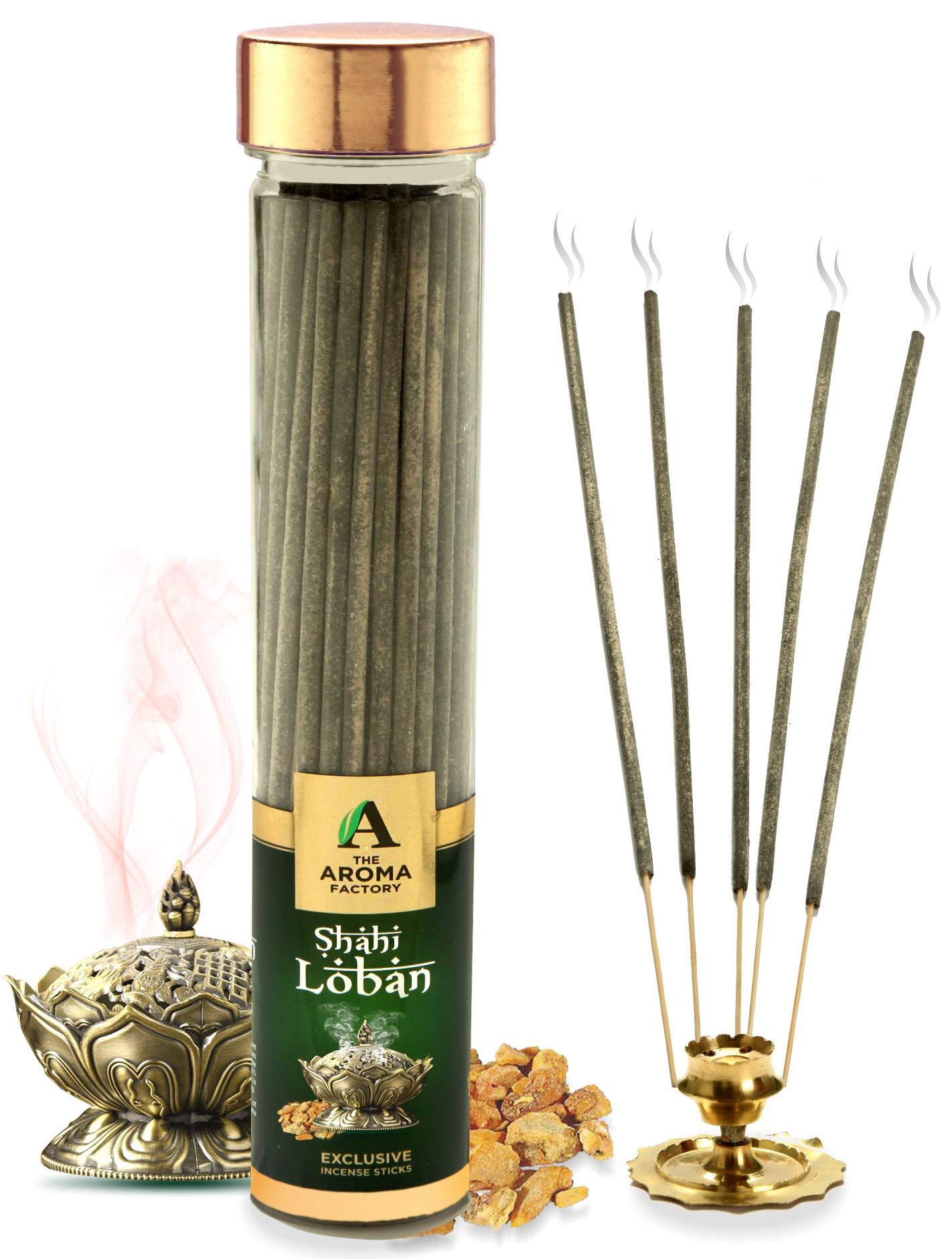 The Aroma Factory Organic Incense Sticks Shahi Loban | No Charcoal | 100% Herbal | Natural Essential Oils, Low Smoke | 100% Herb