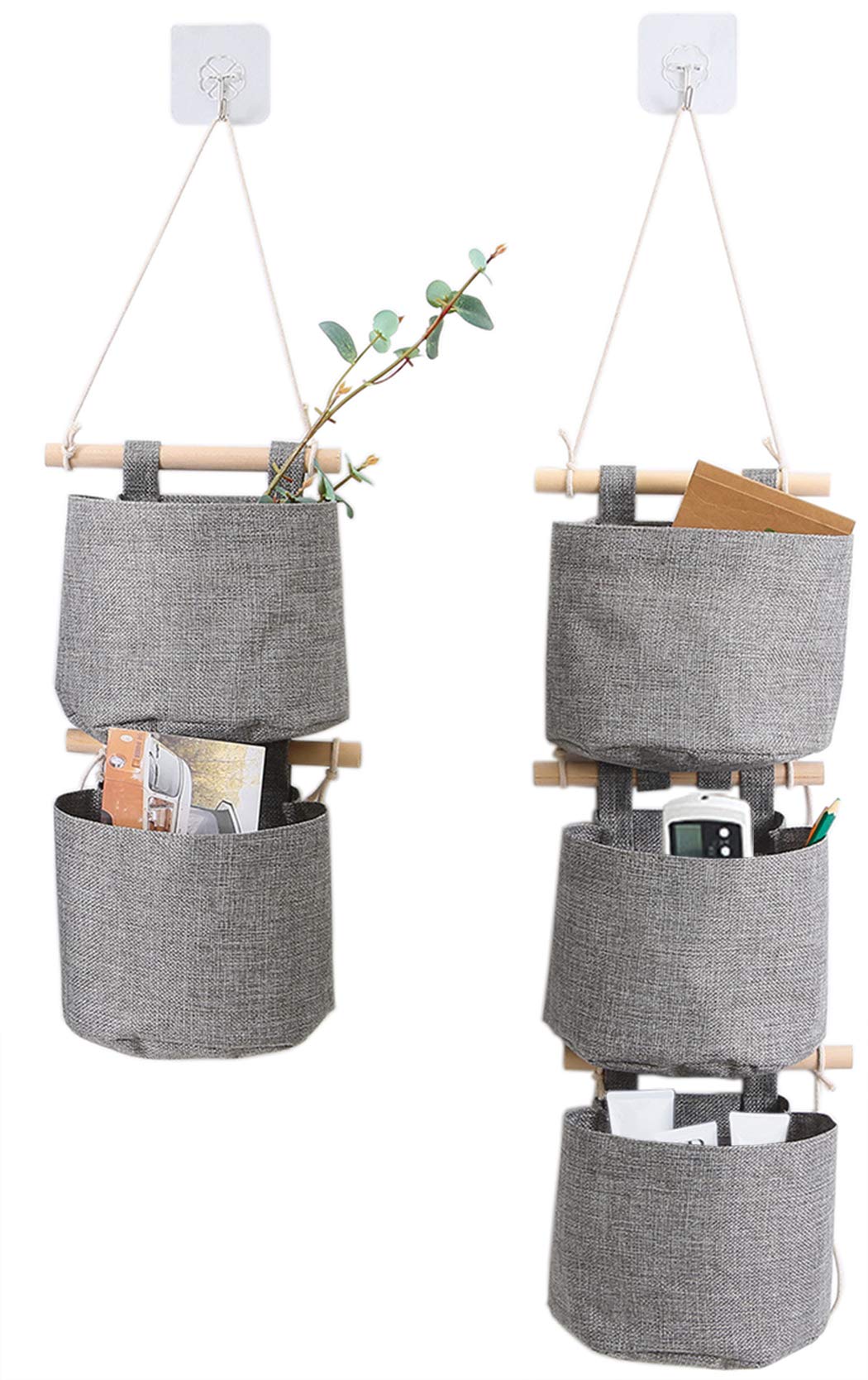 AARAINBOW 1 Pack Mini Cotton Linen Fabric Closet Washable Hanging Storage Bag with 5 Pockets Over The Wall Door Organizer for Ro