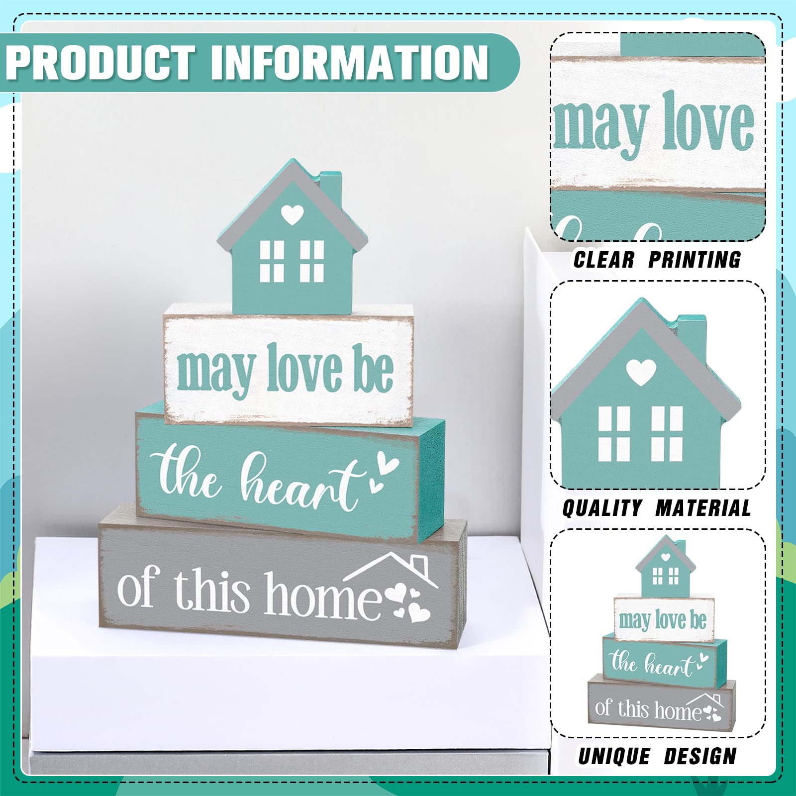 Cinnvoice Farmhouse Wooden Tabletop Decor Home Tiered Tray Decor Rustic Pastel May Be Love The Heart of This Home Wood Sign Neut