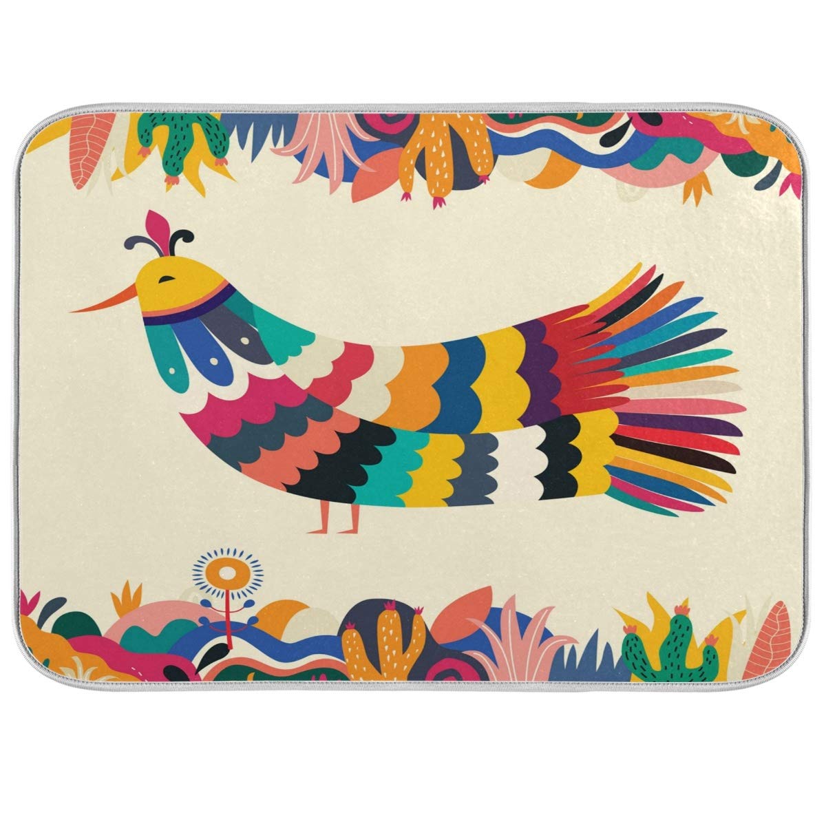 Colorful Mexican Design Stylish Artistic Bird Dish Drying Mat For Kitchen, Absorbent Microfiber Drying Pad Dish Mat, 24'' X 18''