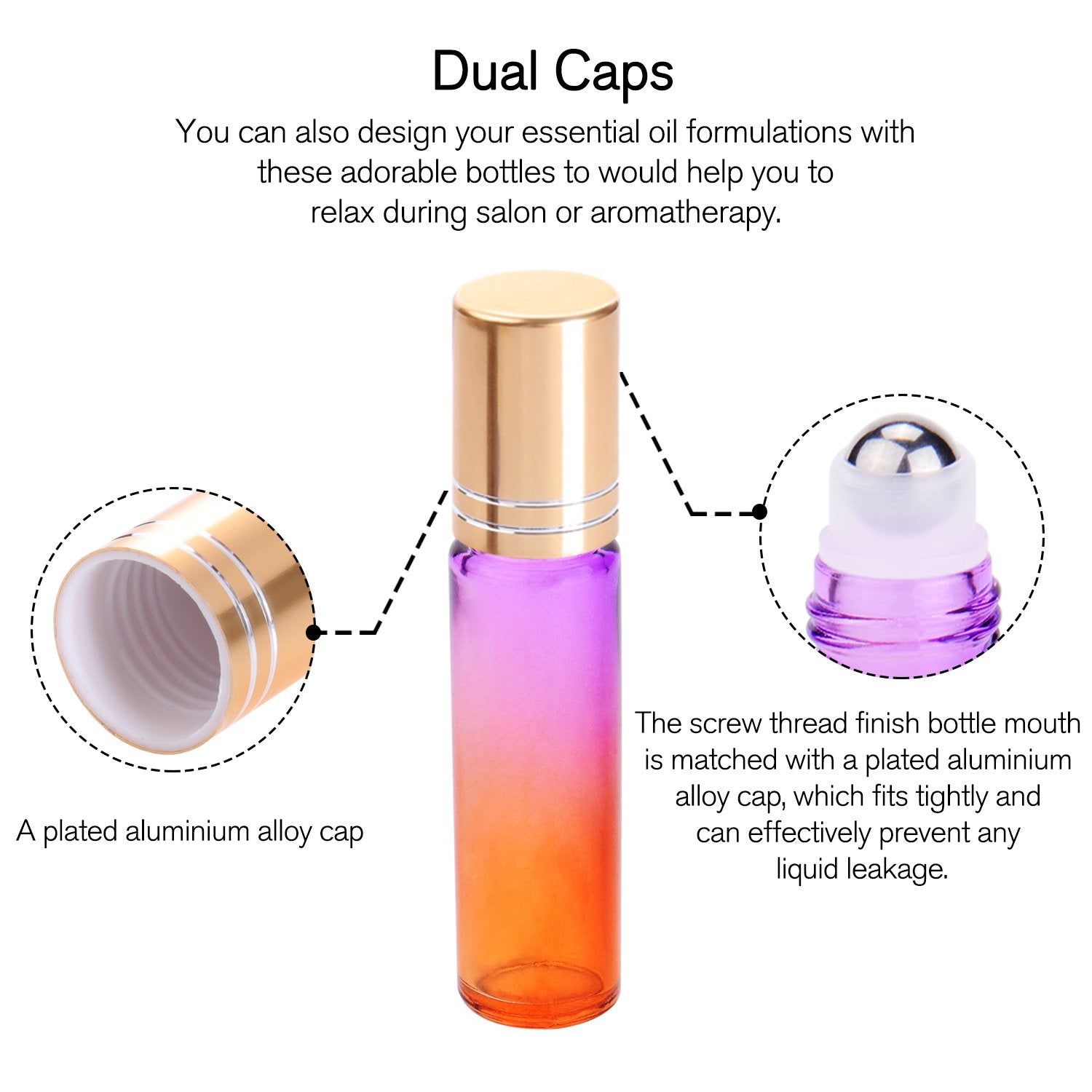Prettycare Essential Oil Roller Bottles 10Ml (24 Pack Rainbow Glass, Golden Cap, 48 Labels, 4 Extra Roller Balls, 2 Droppers, 2