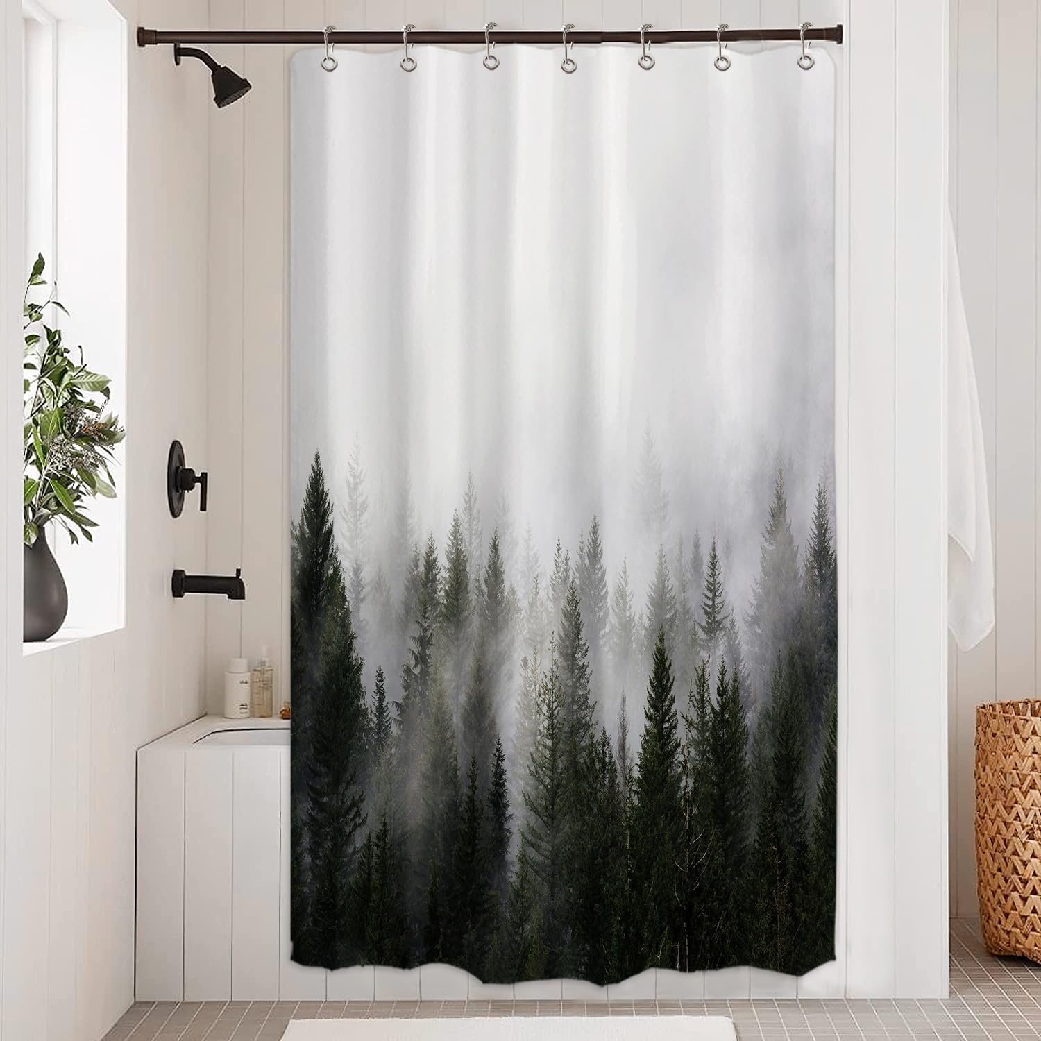 Ortigia Misty Forest Shower Curtains Small Half Size 36'' Wx72 L,Nature Woodland Shower Curtain, Secnic Fantasy Fog Magic Tree B